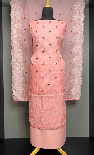 Floral Machine Embroidery Detailed Semi Silk Salwar Set | SUN404