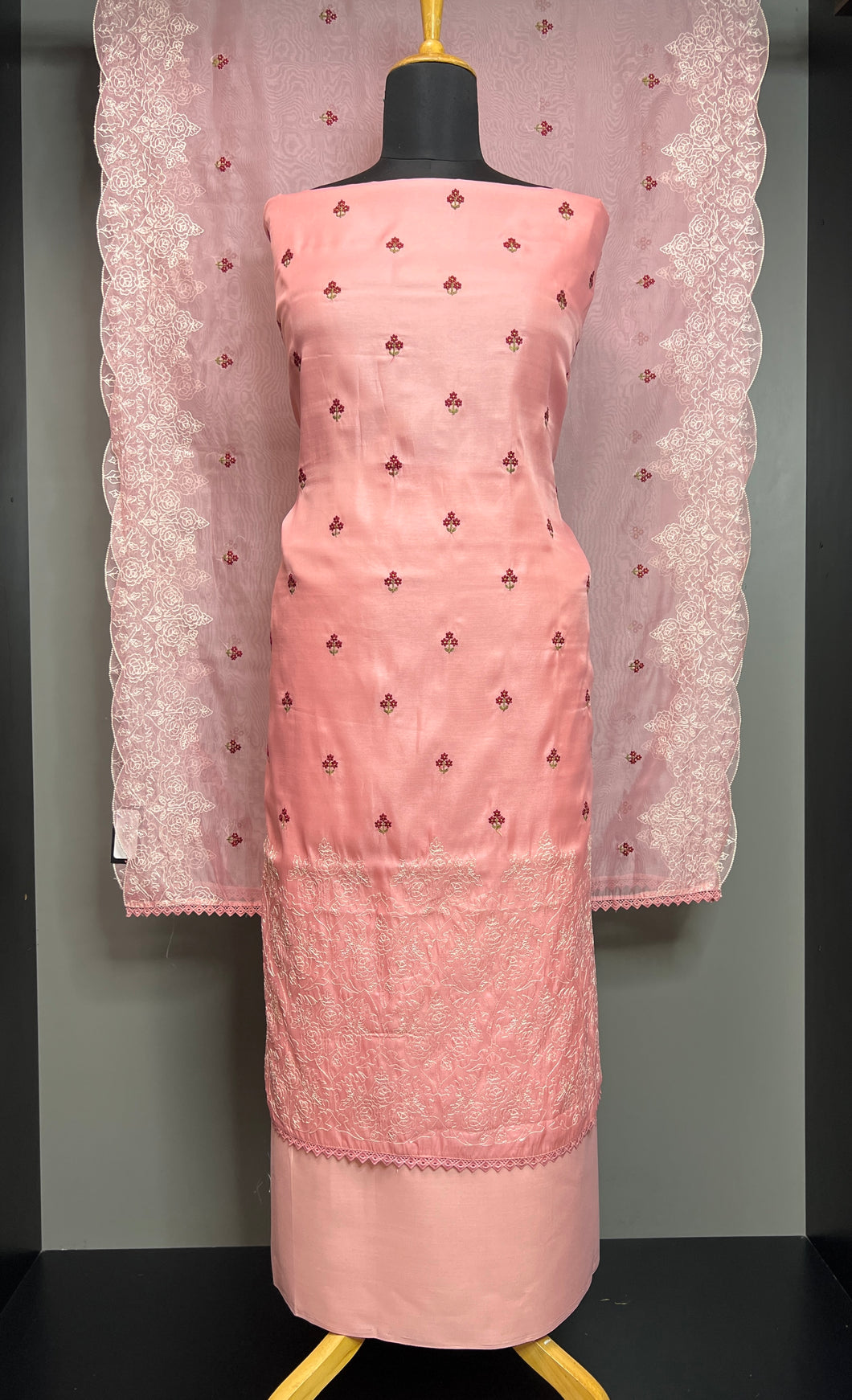 Floral Machine Embroidery Detailed Semi Silk Salwar Set | SUN404