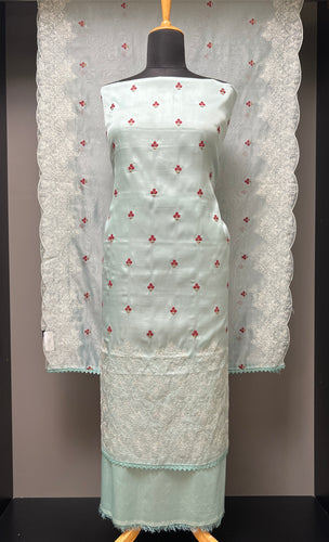 Floral Machine Embroidery Detailed Semi Silk Salwar Set | SUN405