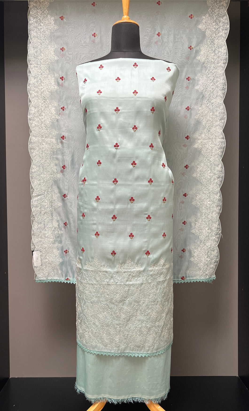 Floral Machine Embroidery Detailed Semi Silk Salwar Set | SUN405