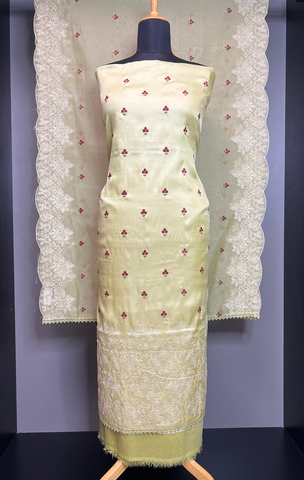 Floral Machine Embroidery Detailed Semi Silk Salwar Set | SUN406