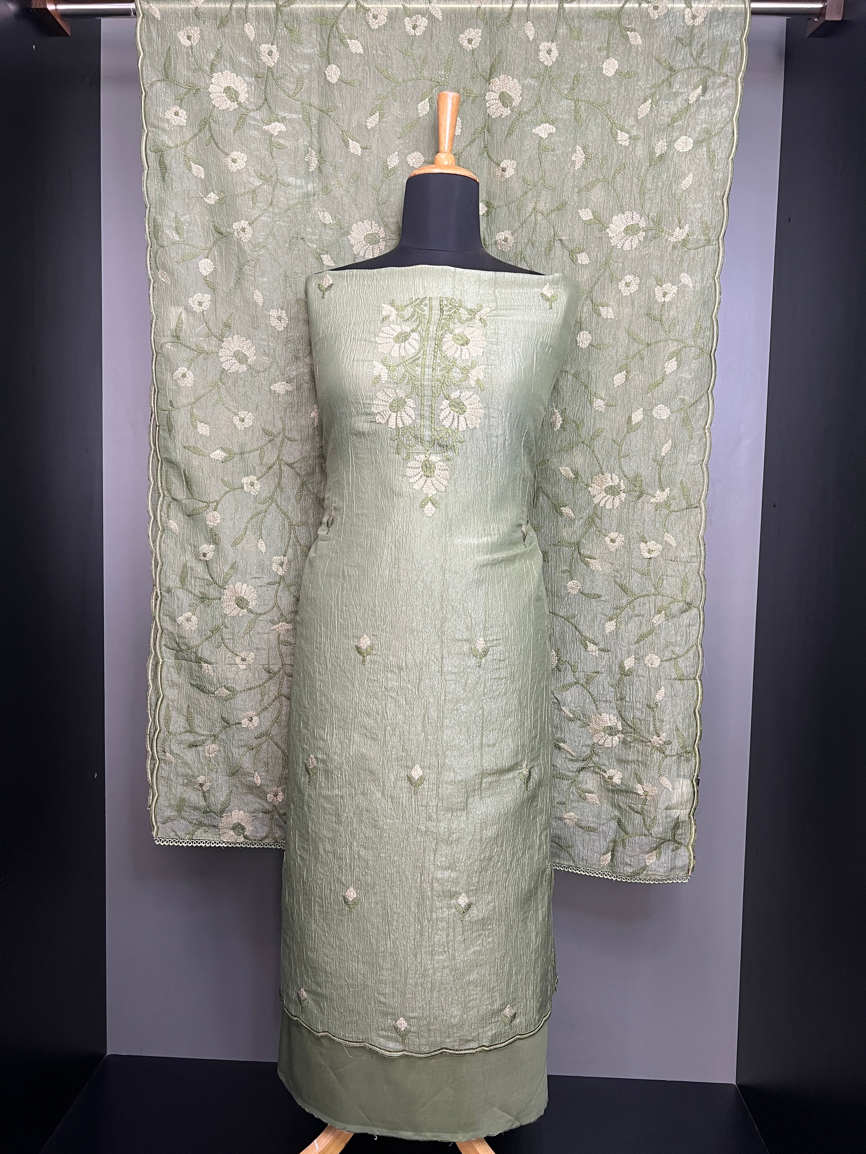 Floral Embroidered Crushed Shimmer Organza Salwar Set | SUN632