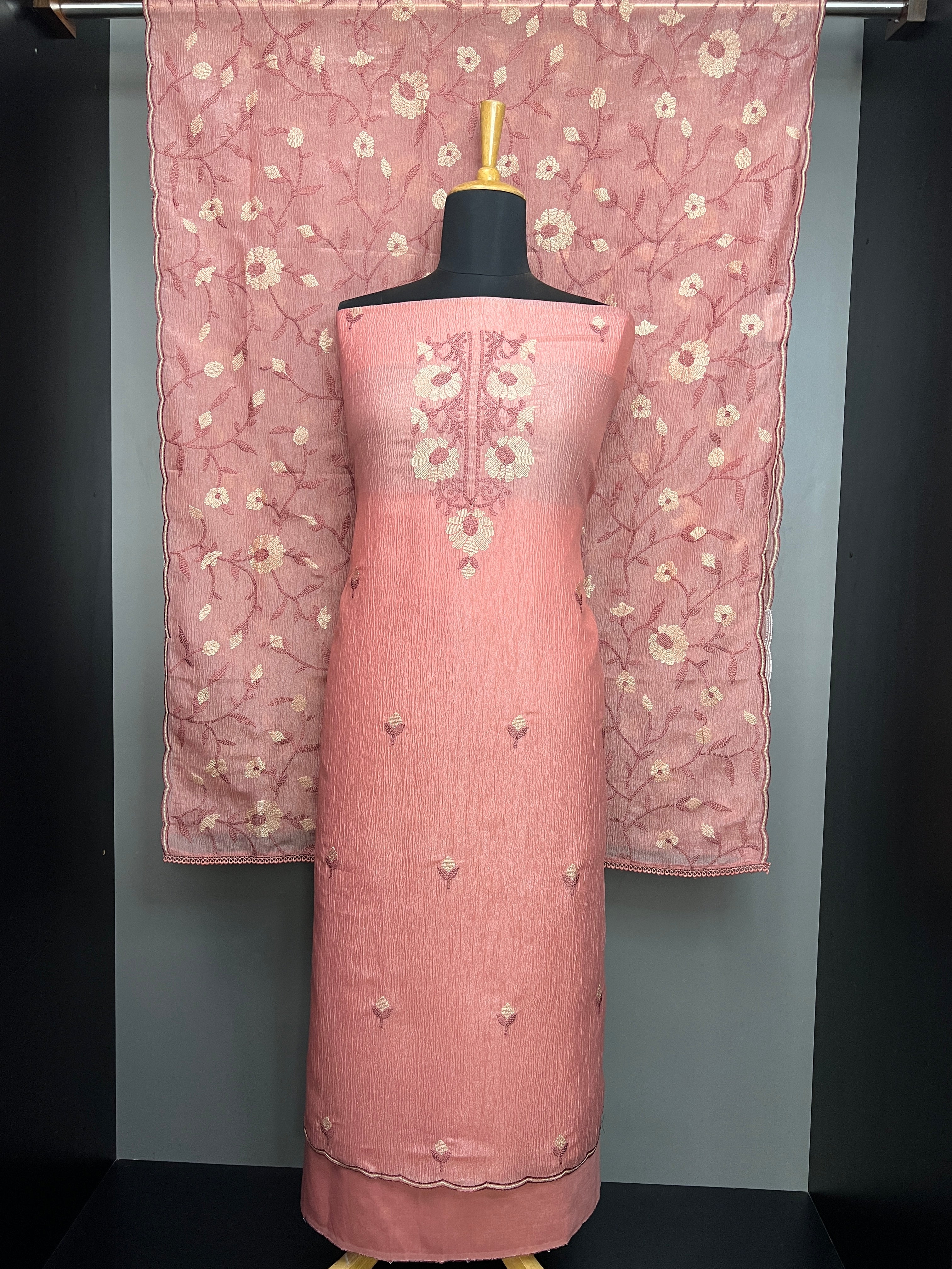 Floral Embroidered Crushed Shimmer Organza Salwar Set | SUN634