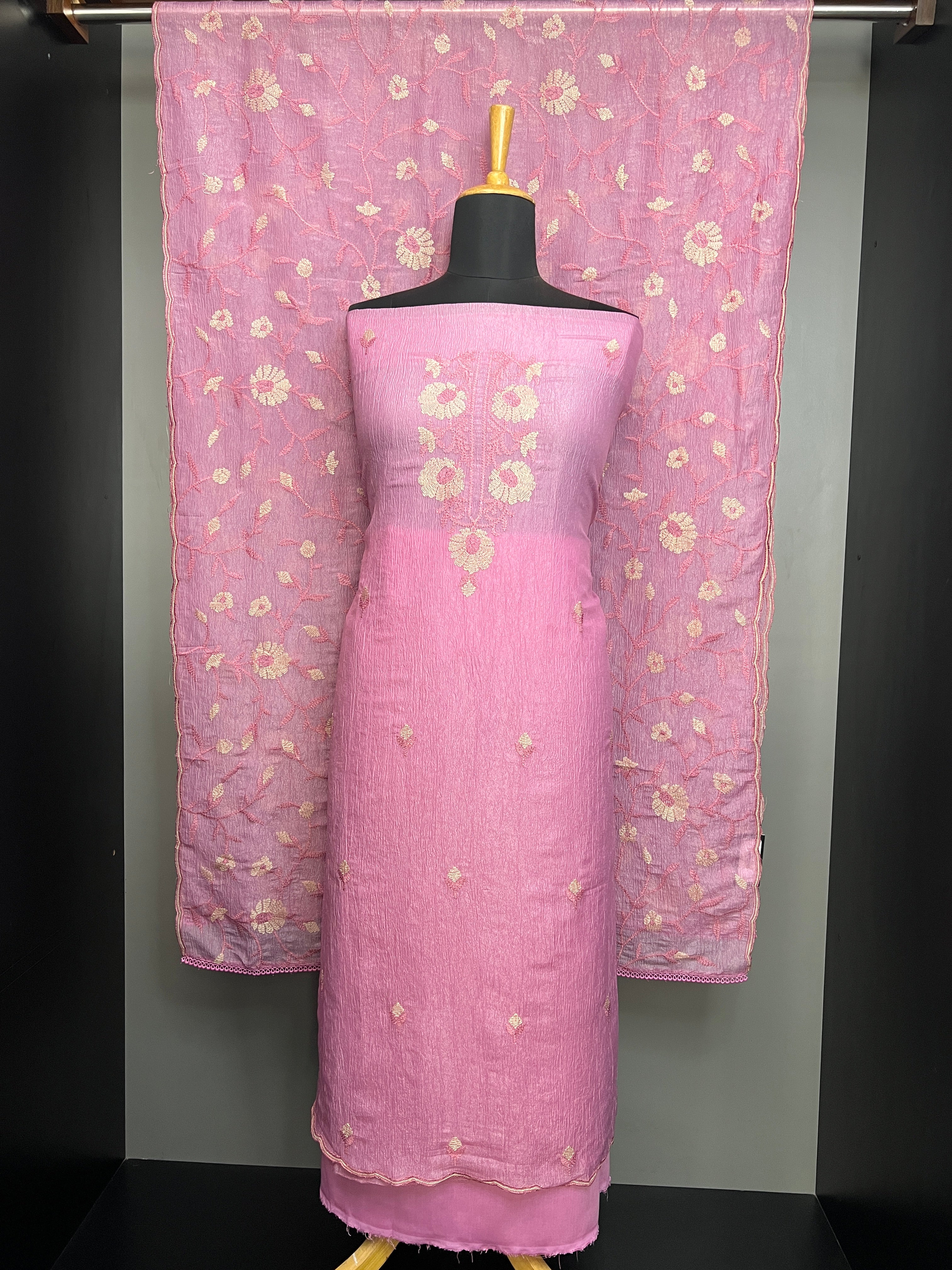 Floral Embroidered Crushed Shimmer Organza Salwar Set | SUN636