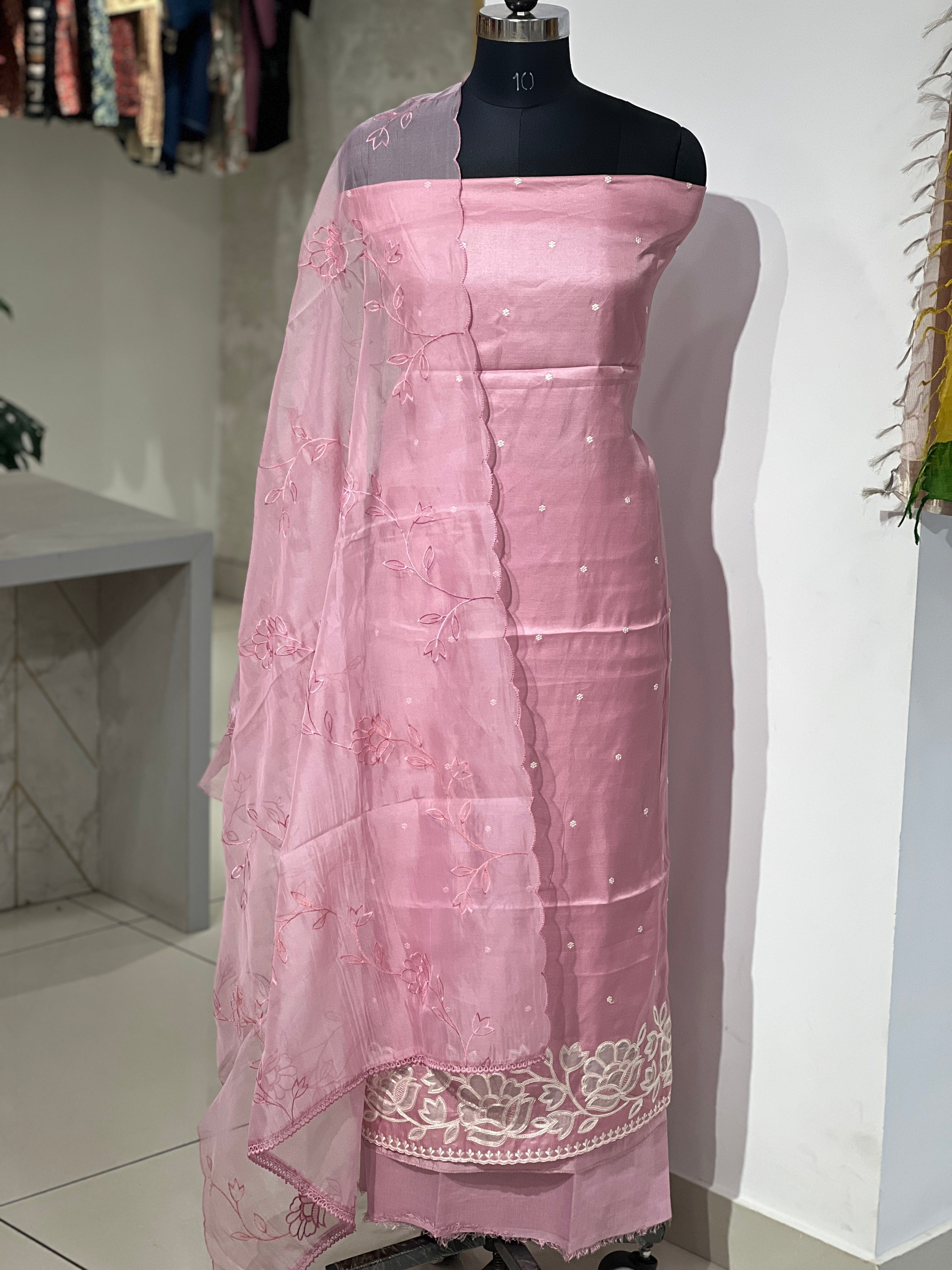 Floral Applique Detailed Semi Silk Salwar Set | SUN647