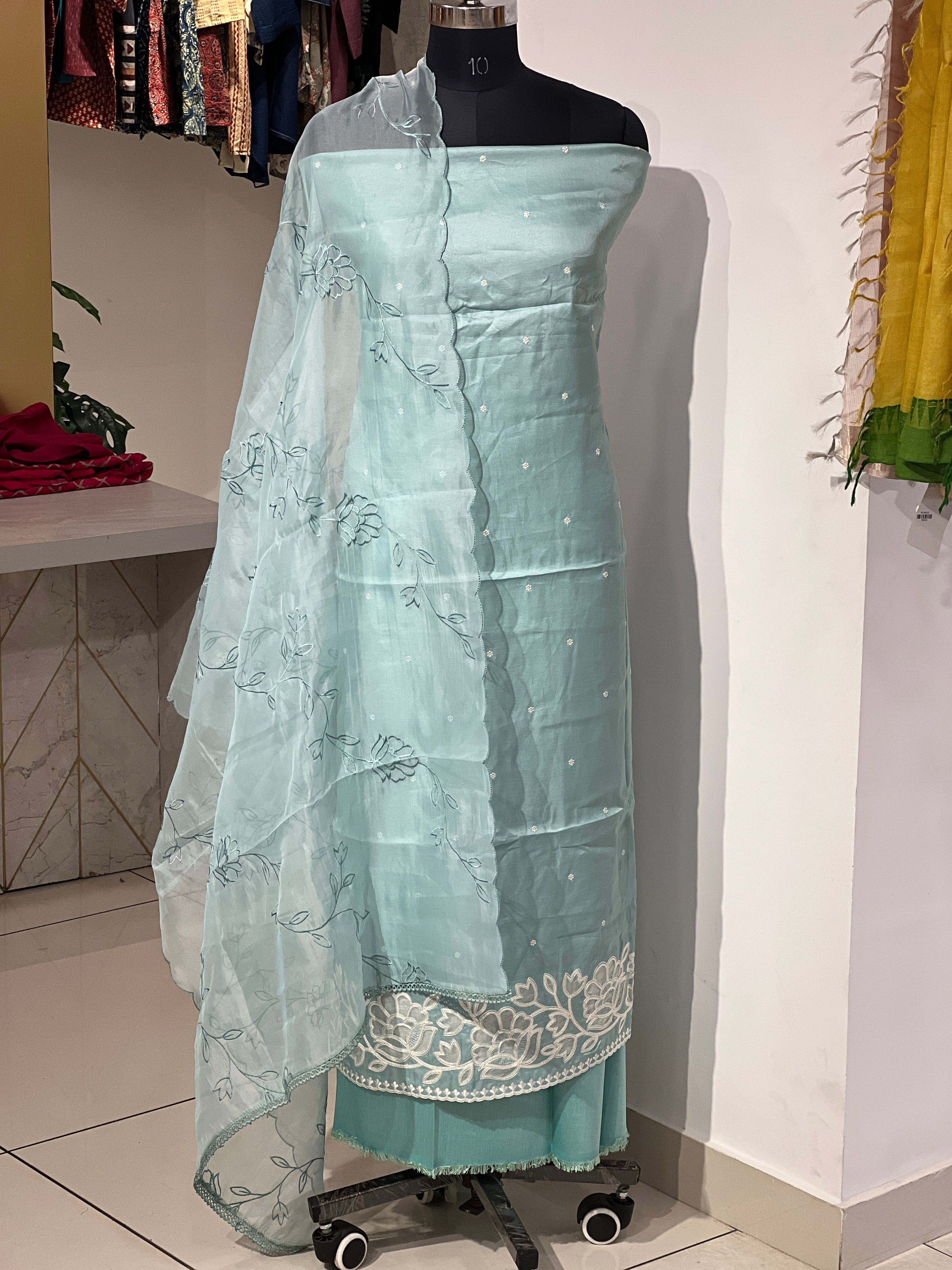 Floral Applique Detailed Semi Silk Salwar Set | SUN648