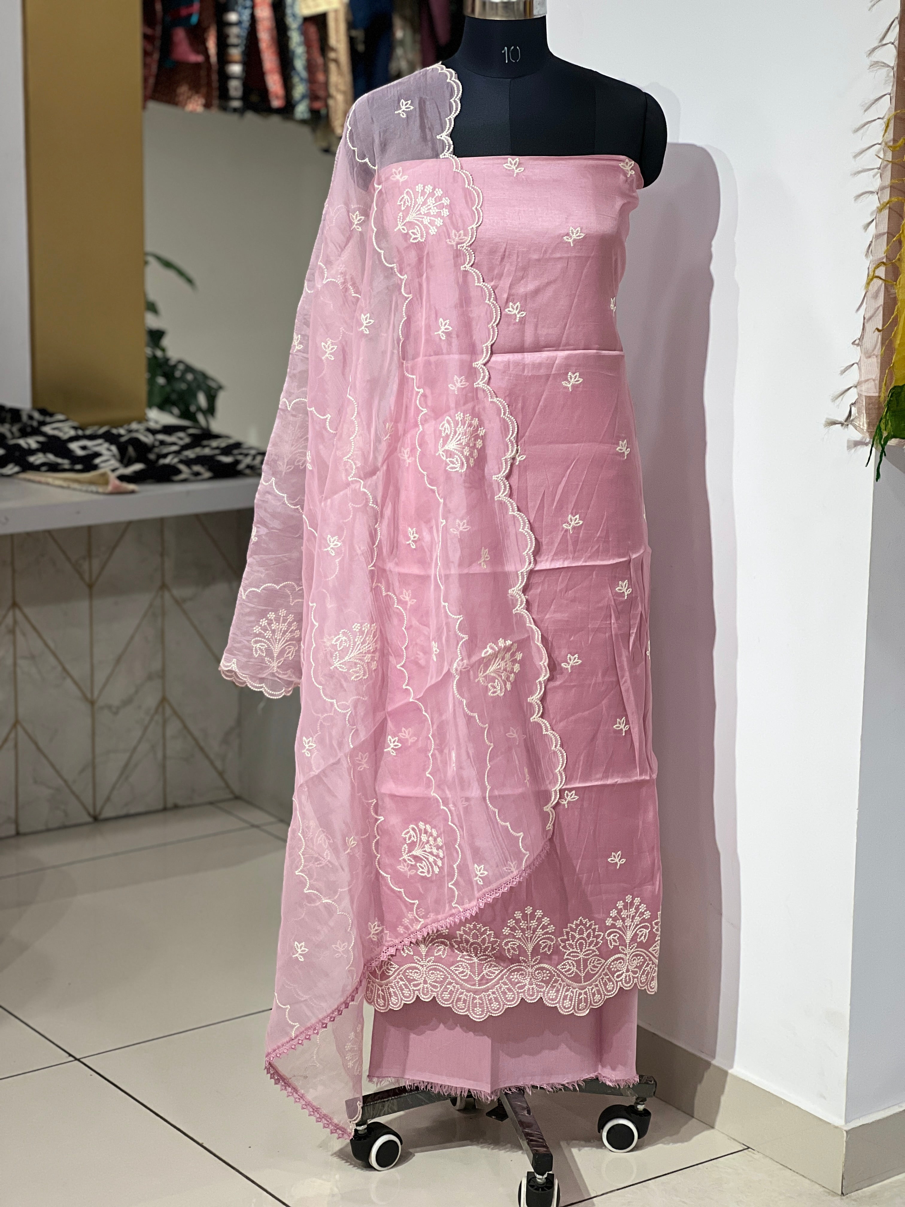 Point Embroidery Detailed Semi Tussar Salwar Set | SUN654