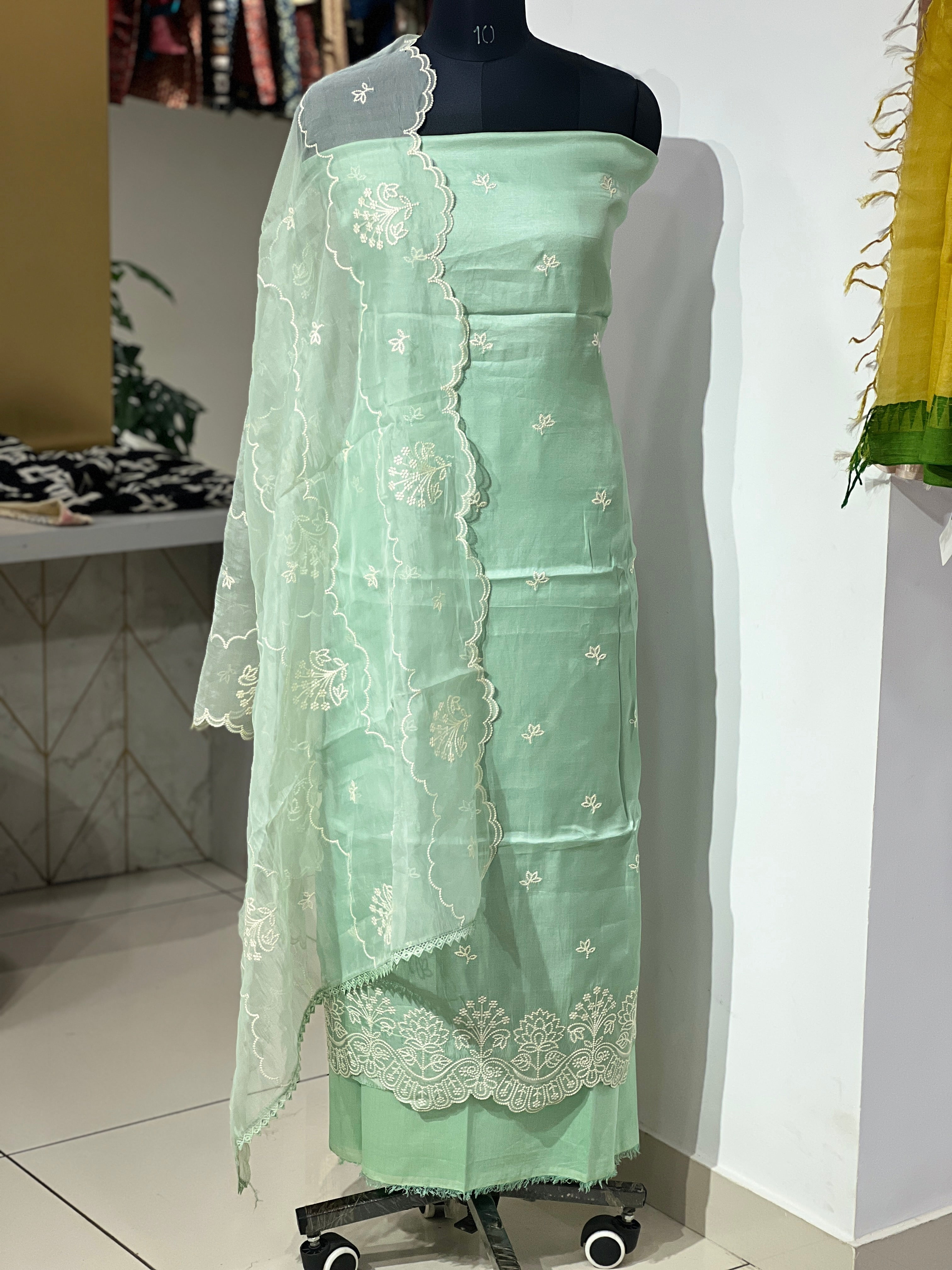 Point Embroidery Detailed Semi Tussar Salwar Set | SUN655