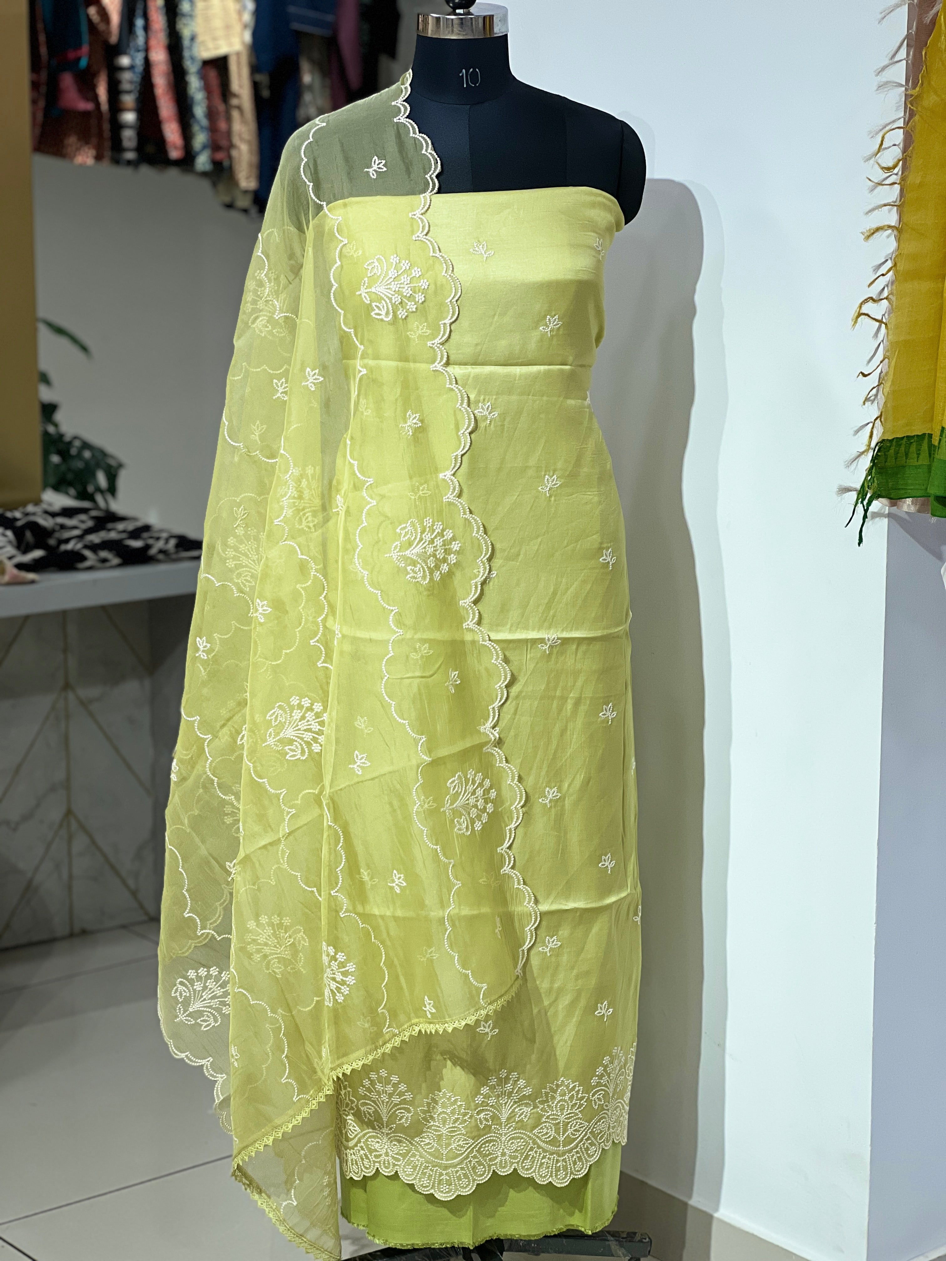 Point Embroidery Detailed Semi Tussar Salwar Set | SUN656