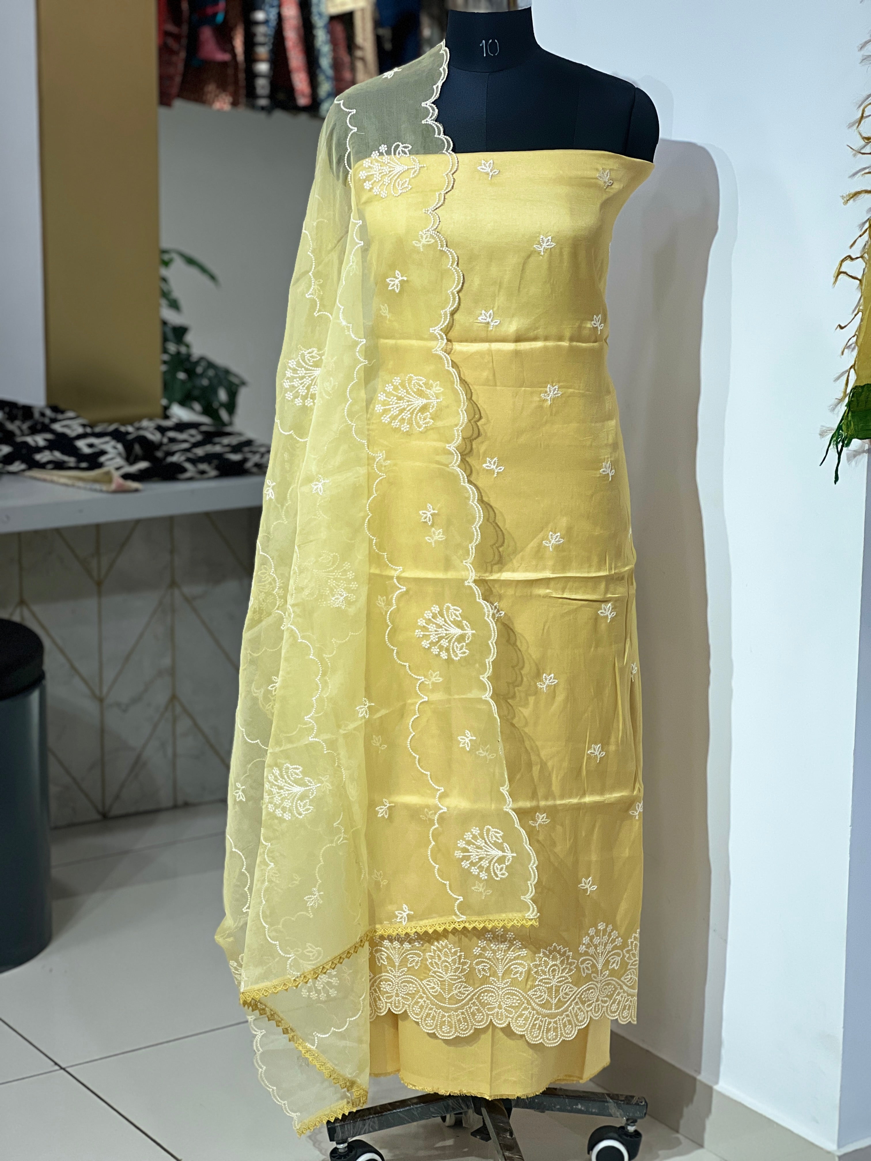 Point Embroidery Detailed Semi Tussar Salwar Set | SUN657