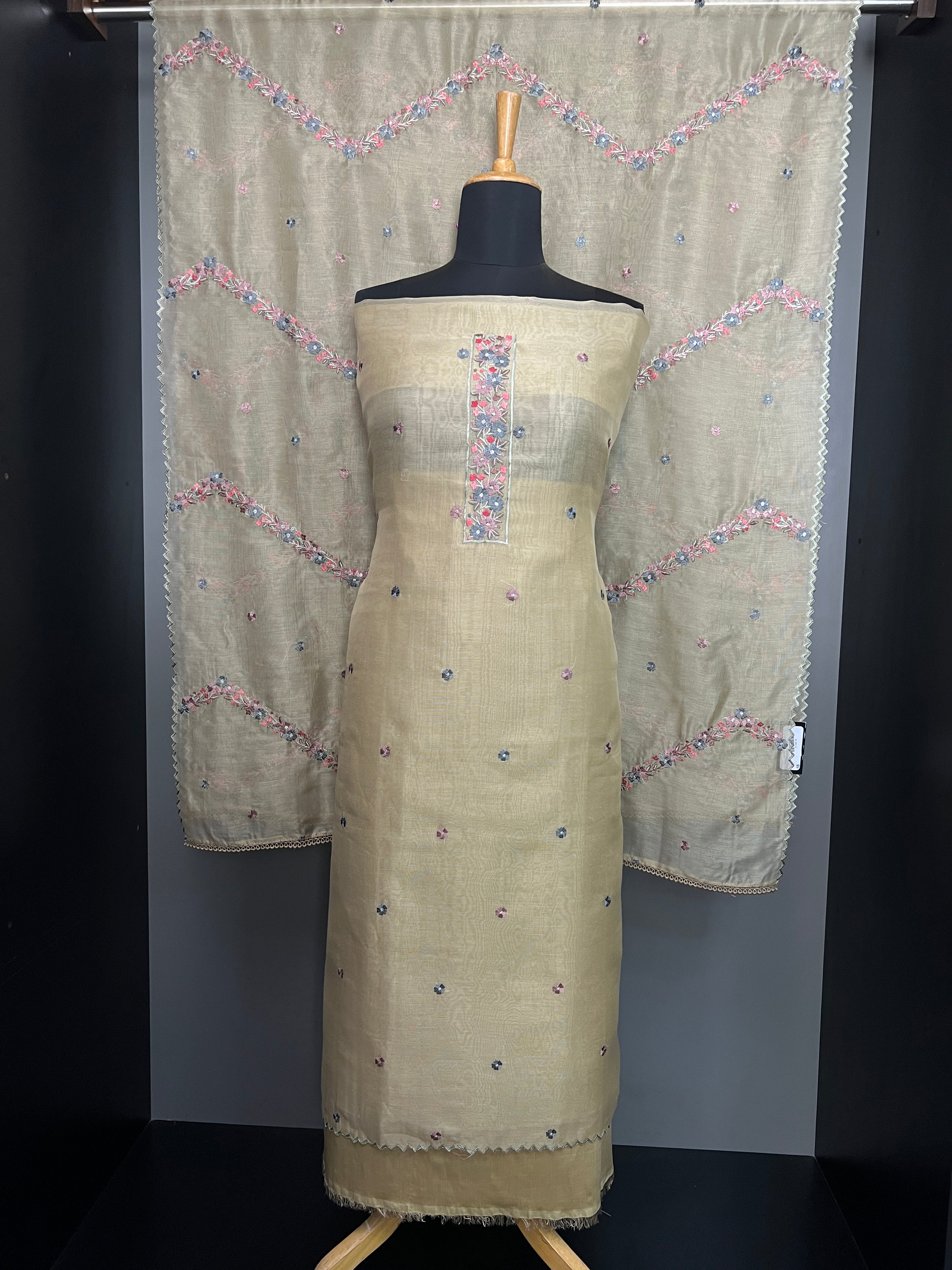 Multi-Color Floral Embroidered Tissue Organza Salwar Set | SUN666