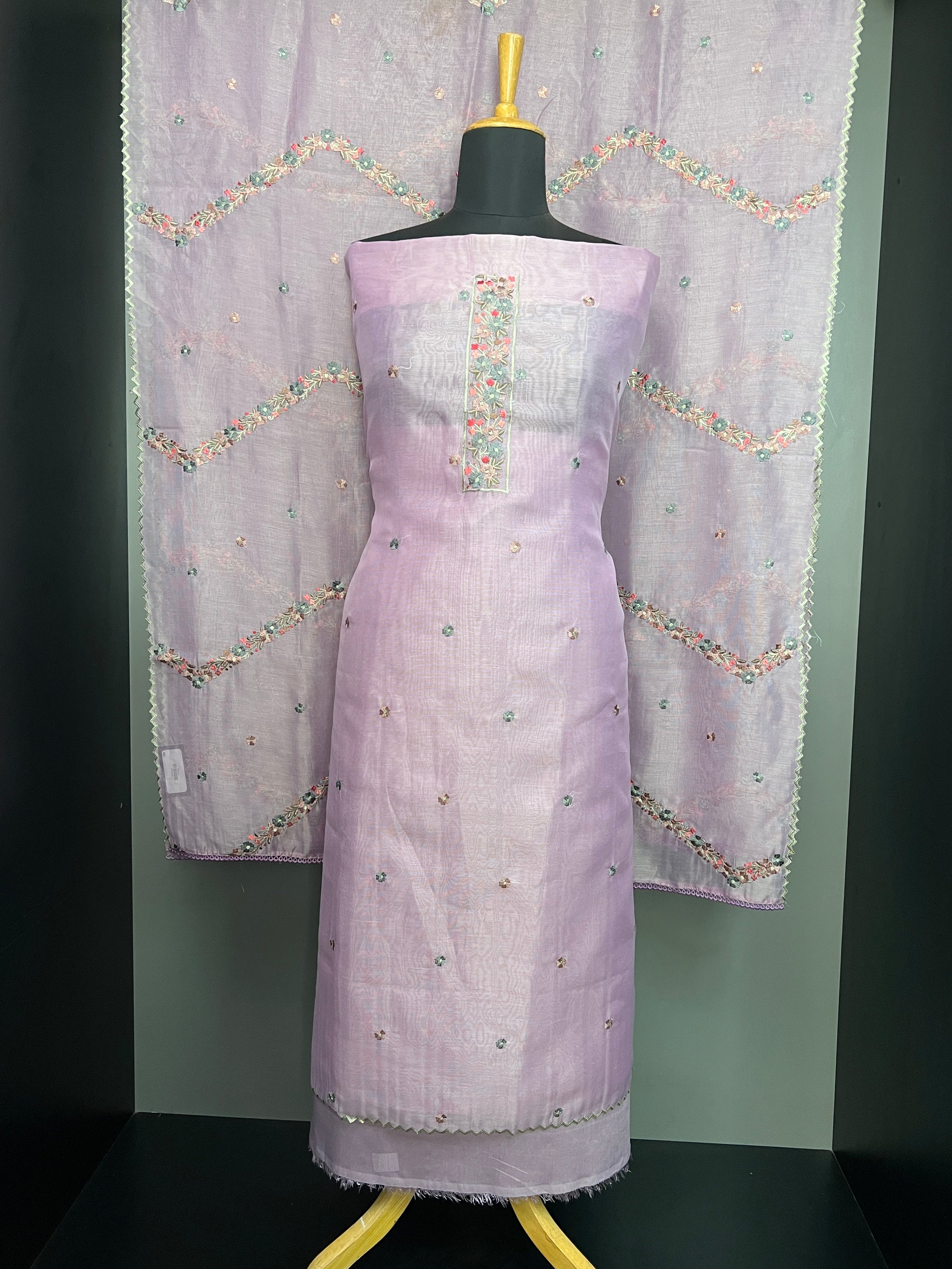 Multi-Color Floral Embroidered Tissue Organza Salwar Set | SUN668