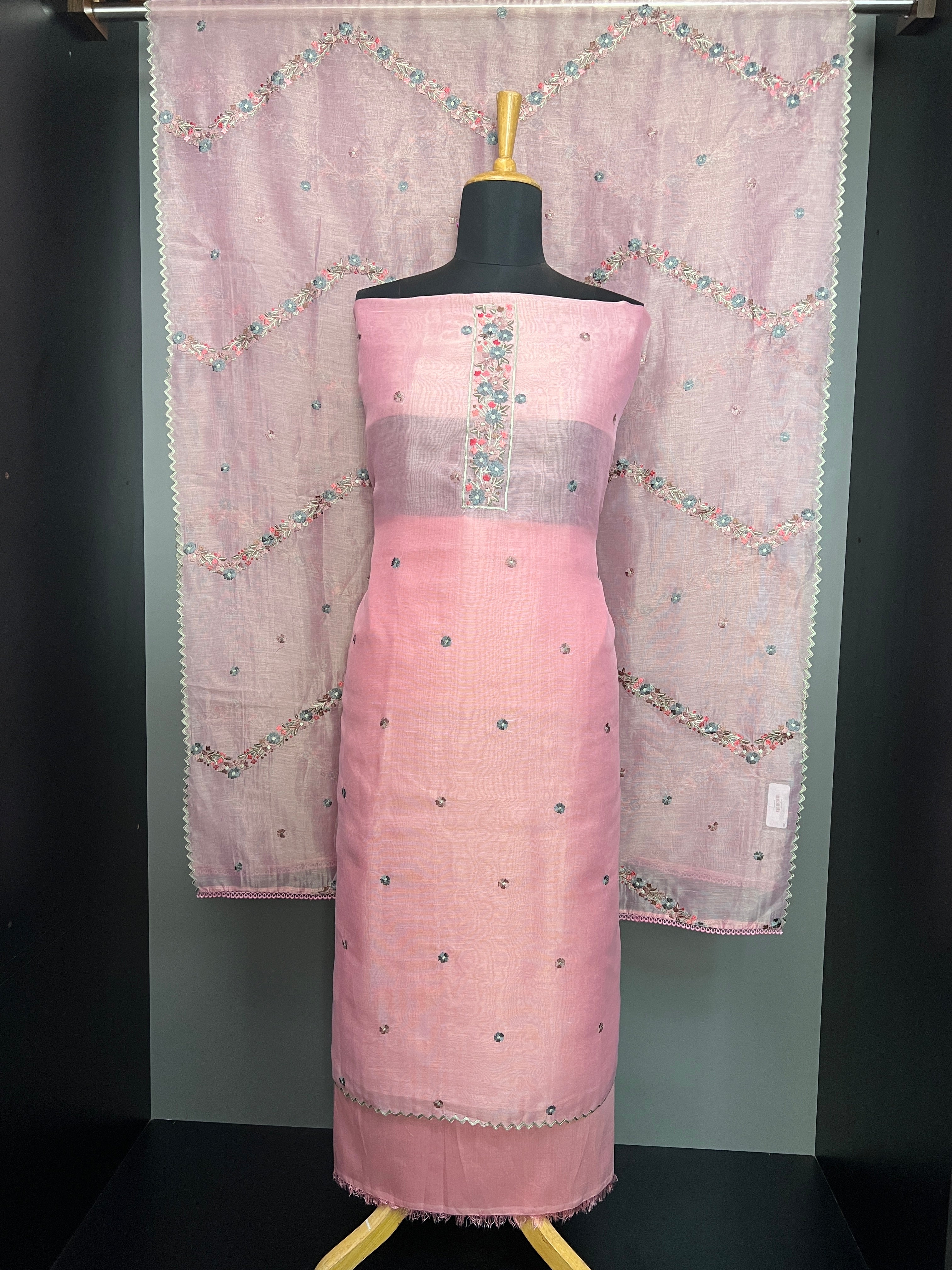 Multi-Color Floral Embroidered Tissue Organza Salwar Set | SUN669
