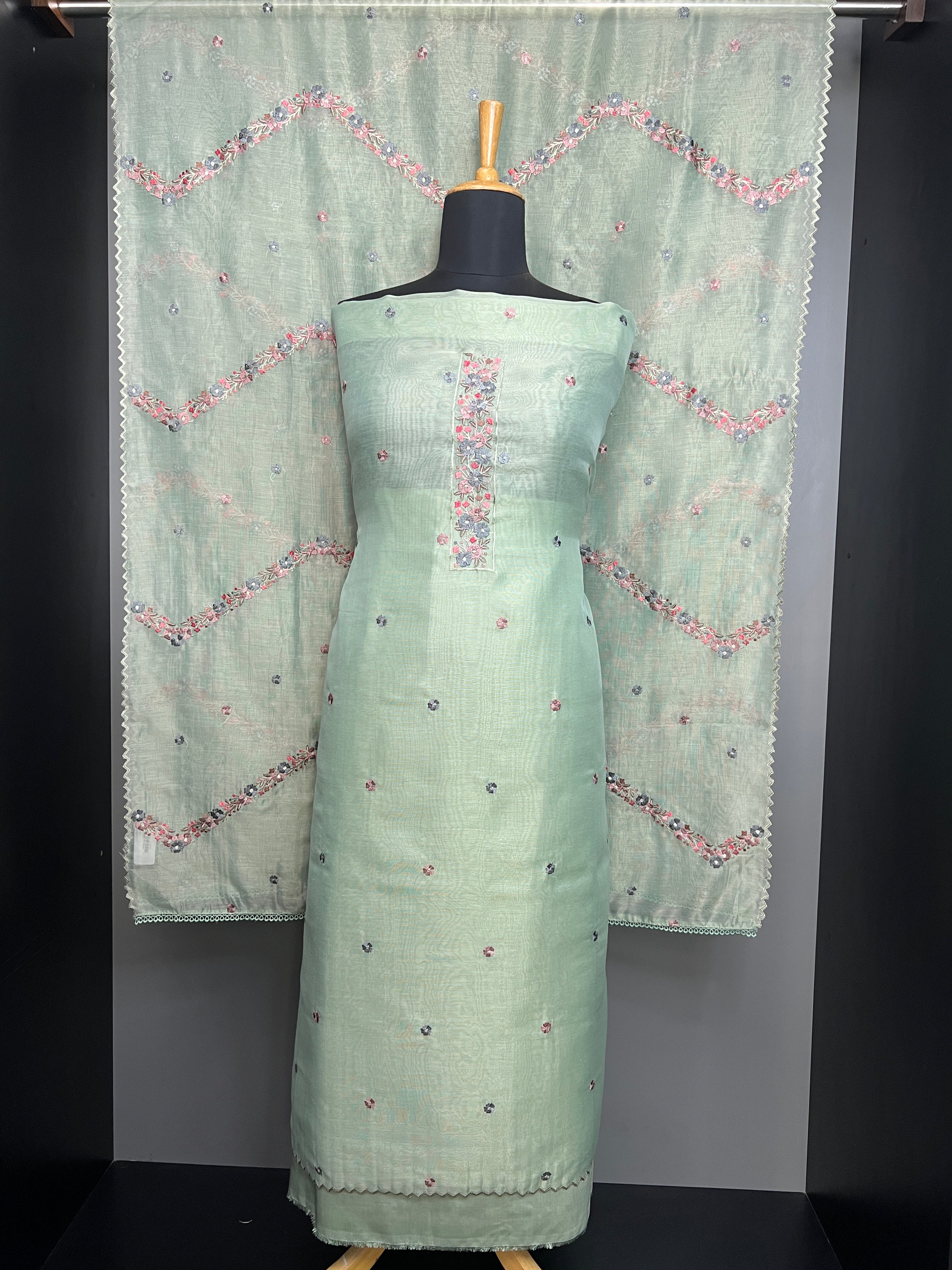 Multi-Color Floral Embroidered Tissue Organza Salwar Set | SUN670