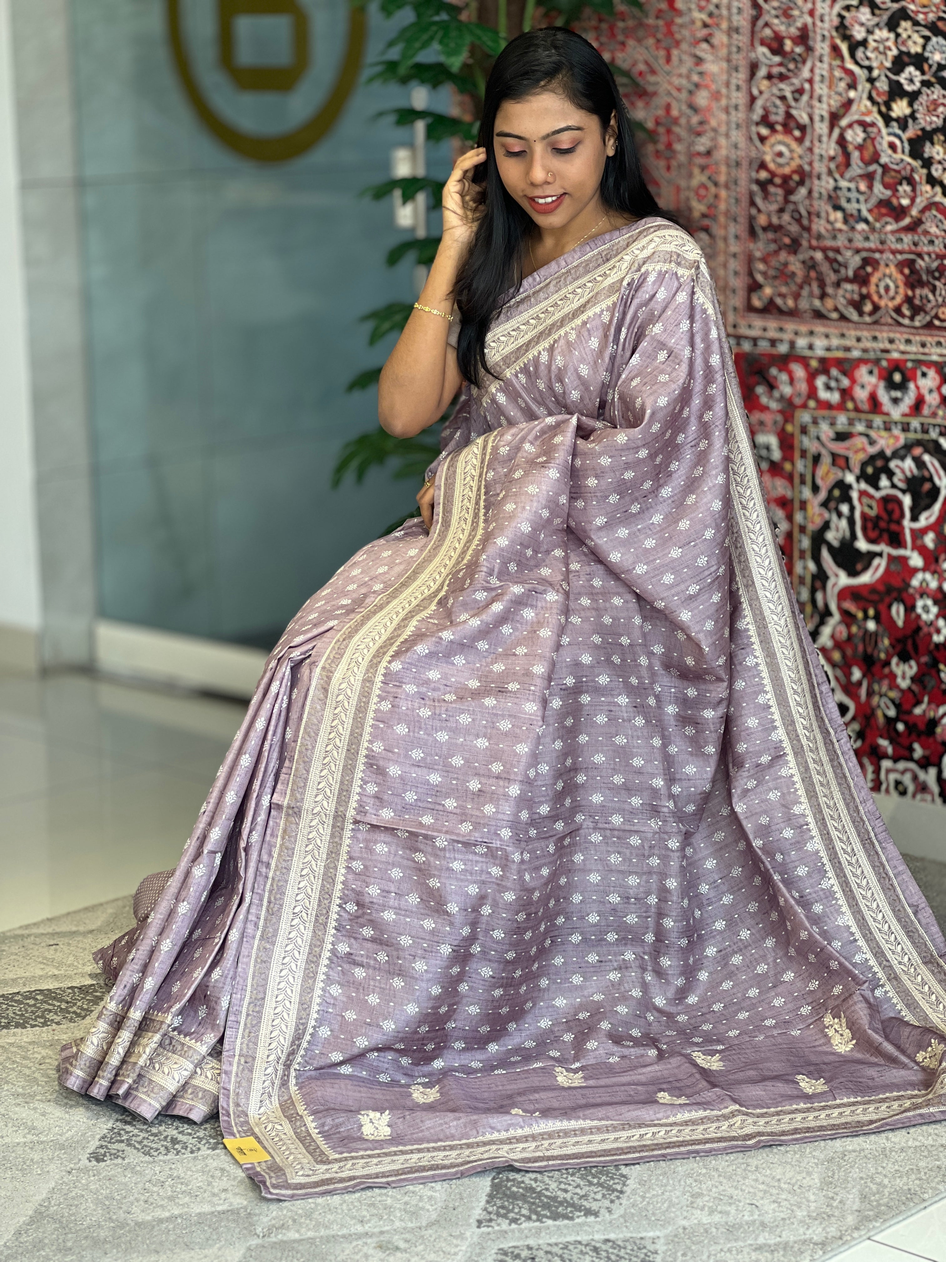 Print With Machine Embroidery Detailed Semi Tussar Saree | SVF156