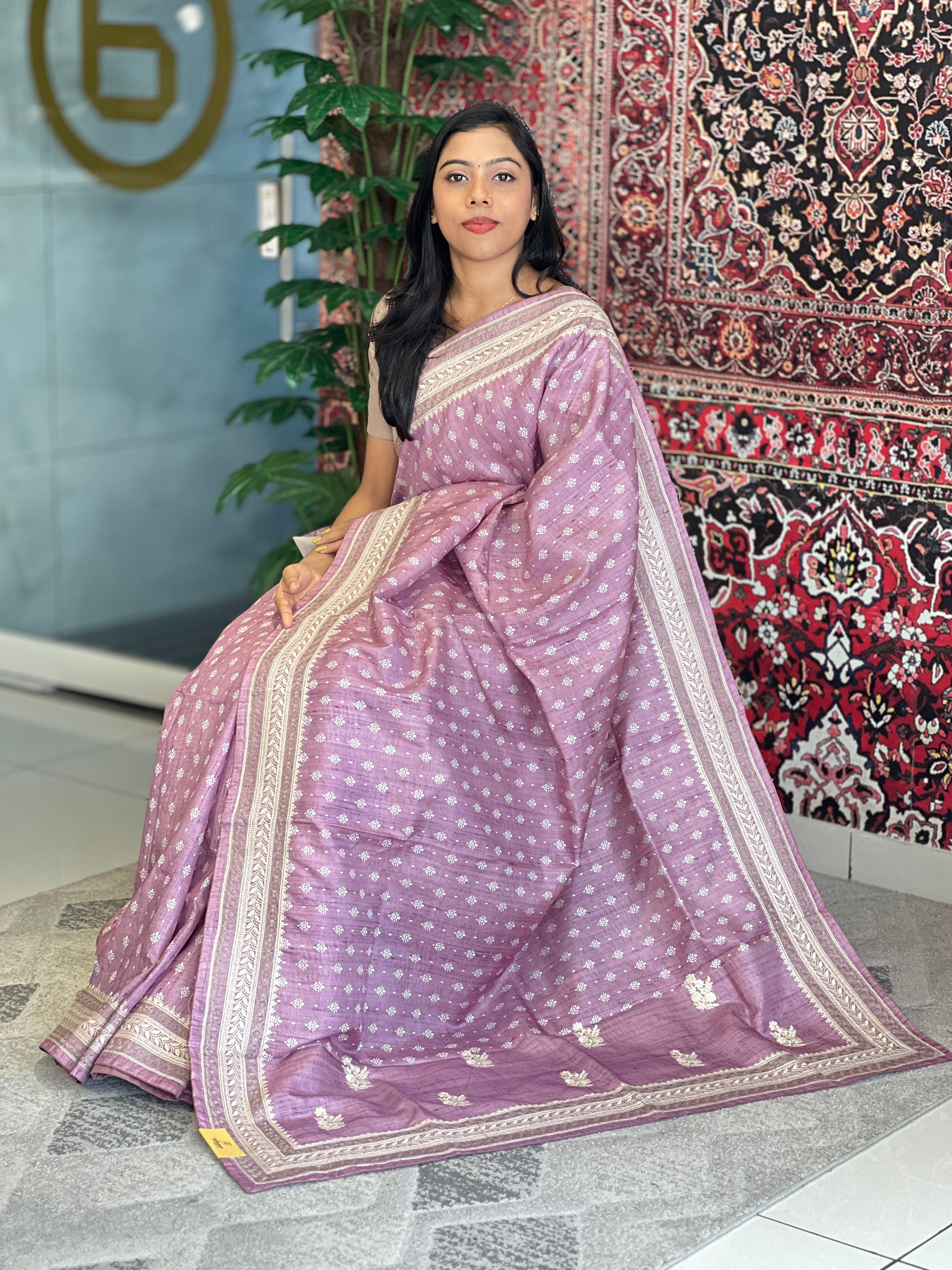 Print With Machine Embroidery Detailed Semi Tussar Saree | SVF158