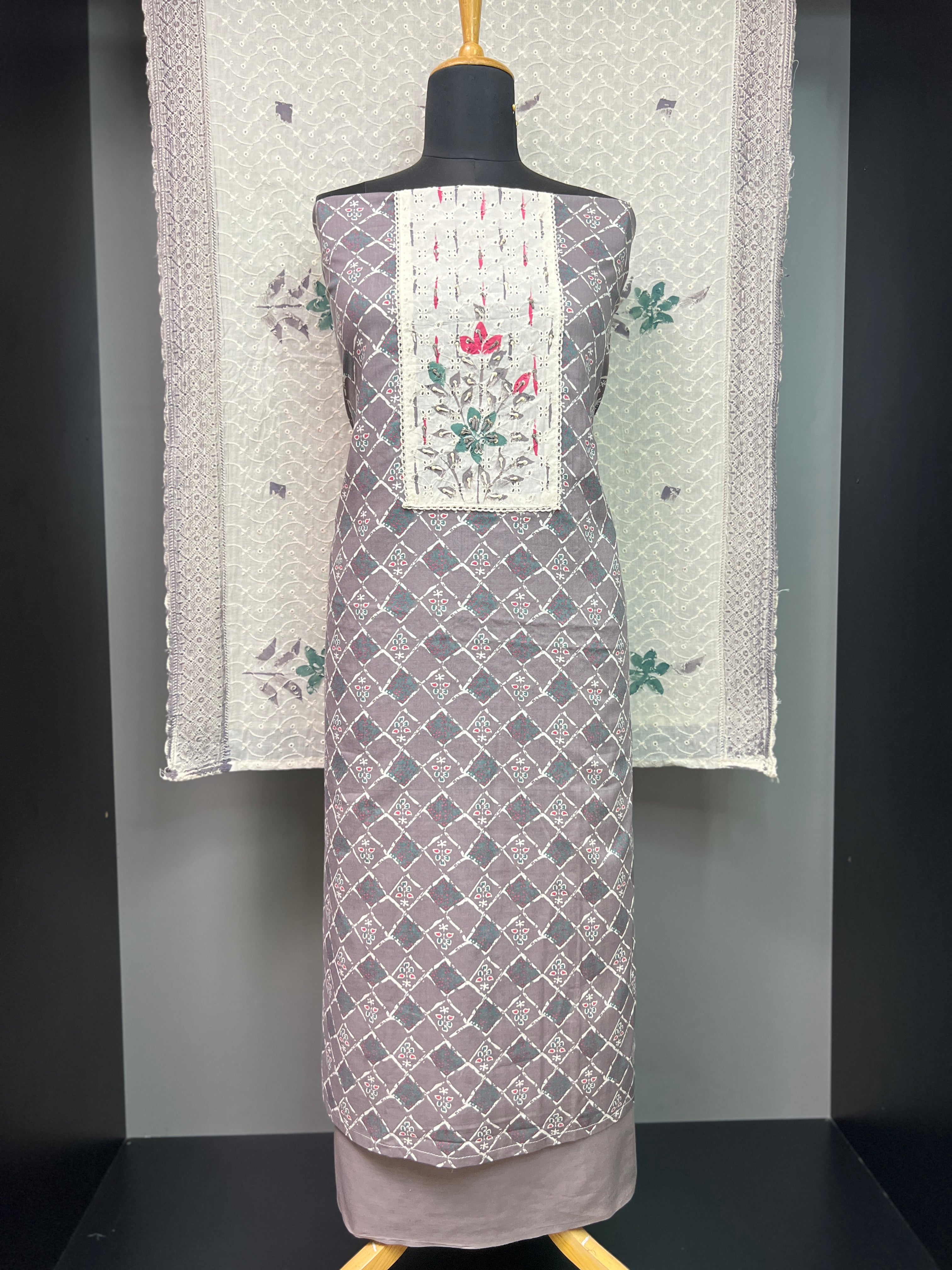 Print With Hand Painted Detailed Cotton Salwar Set | SW2007