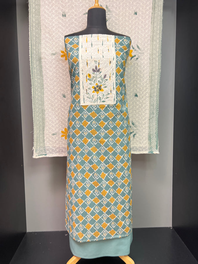 Print With Hand Painted Detailed Cotton Salwar Set | SW2008