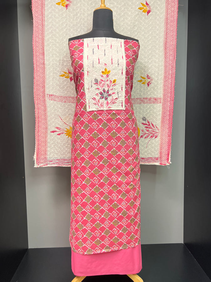Print With Hand Painted Detailed Cotton Salwar Set | SW2009
