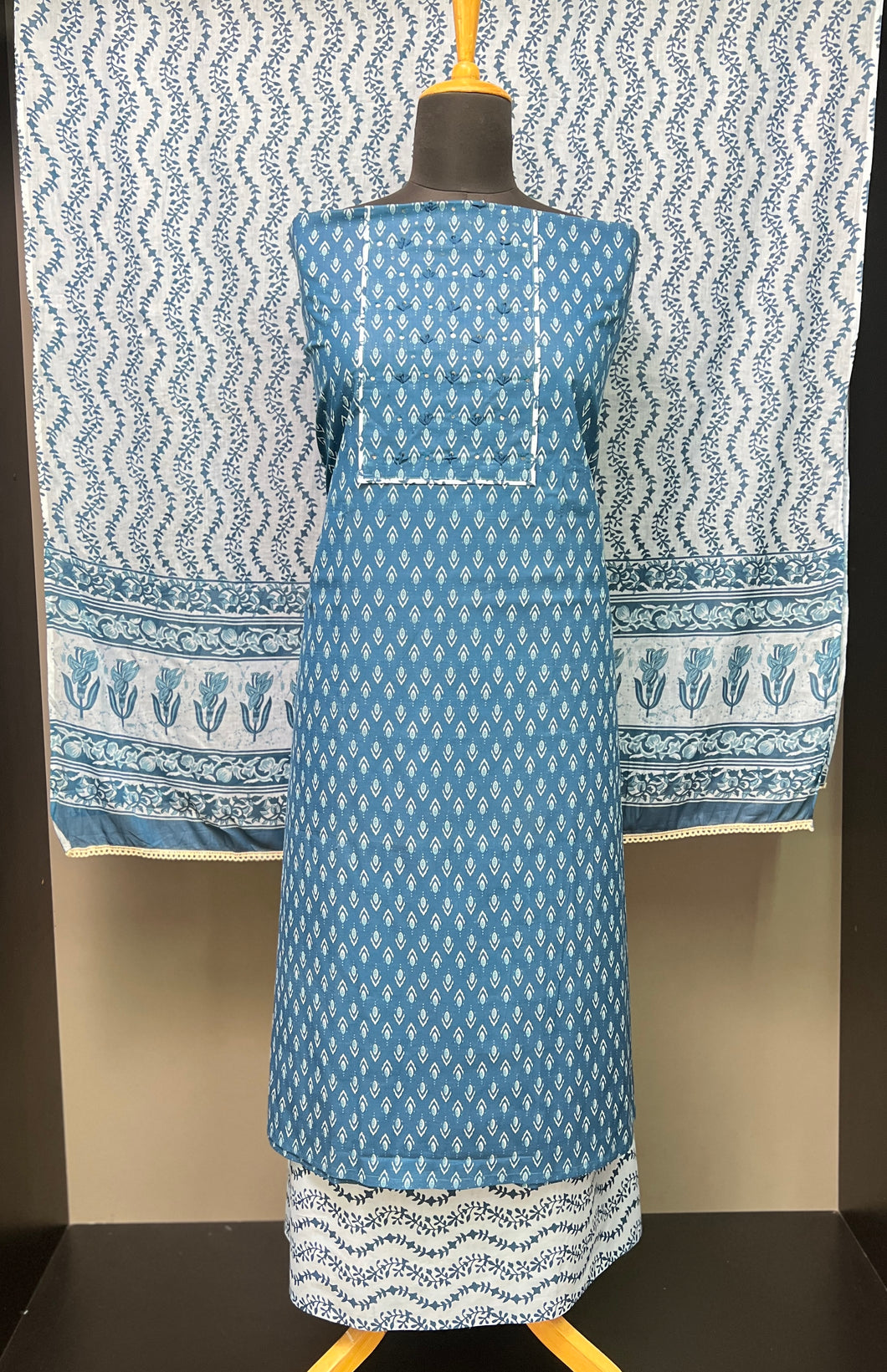 Print With Hand Embroidery Highlighted Cotton Salwar Set | SW2039