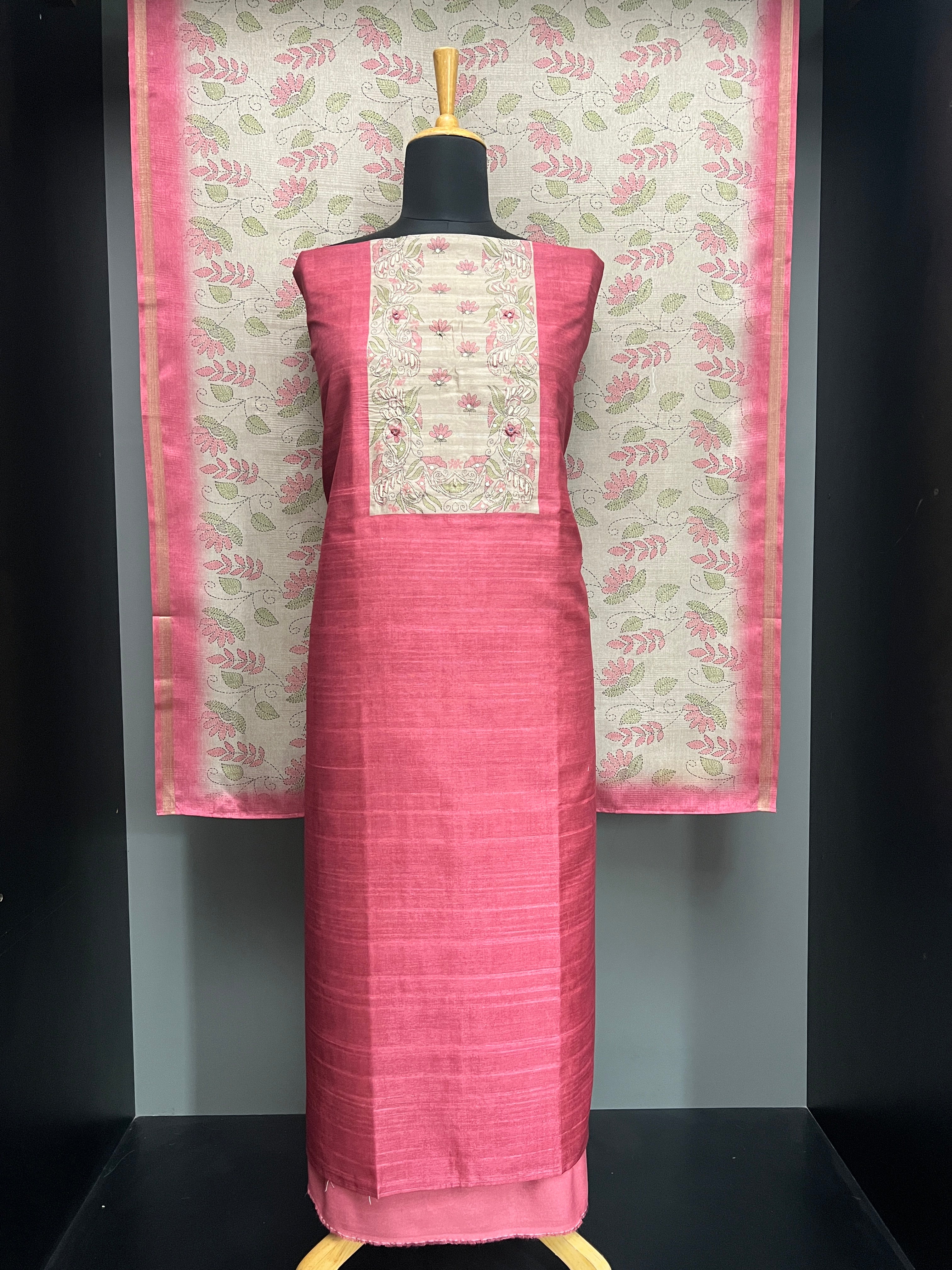 Kantha Digital Print Detailed Tussar Finish Salwar Set | SW2142