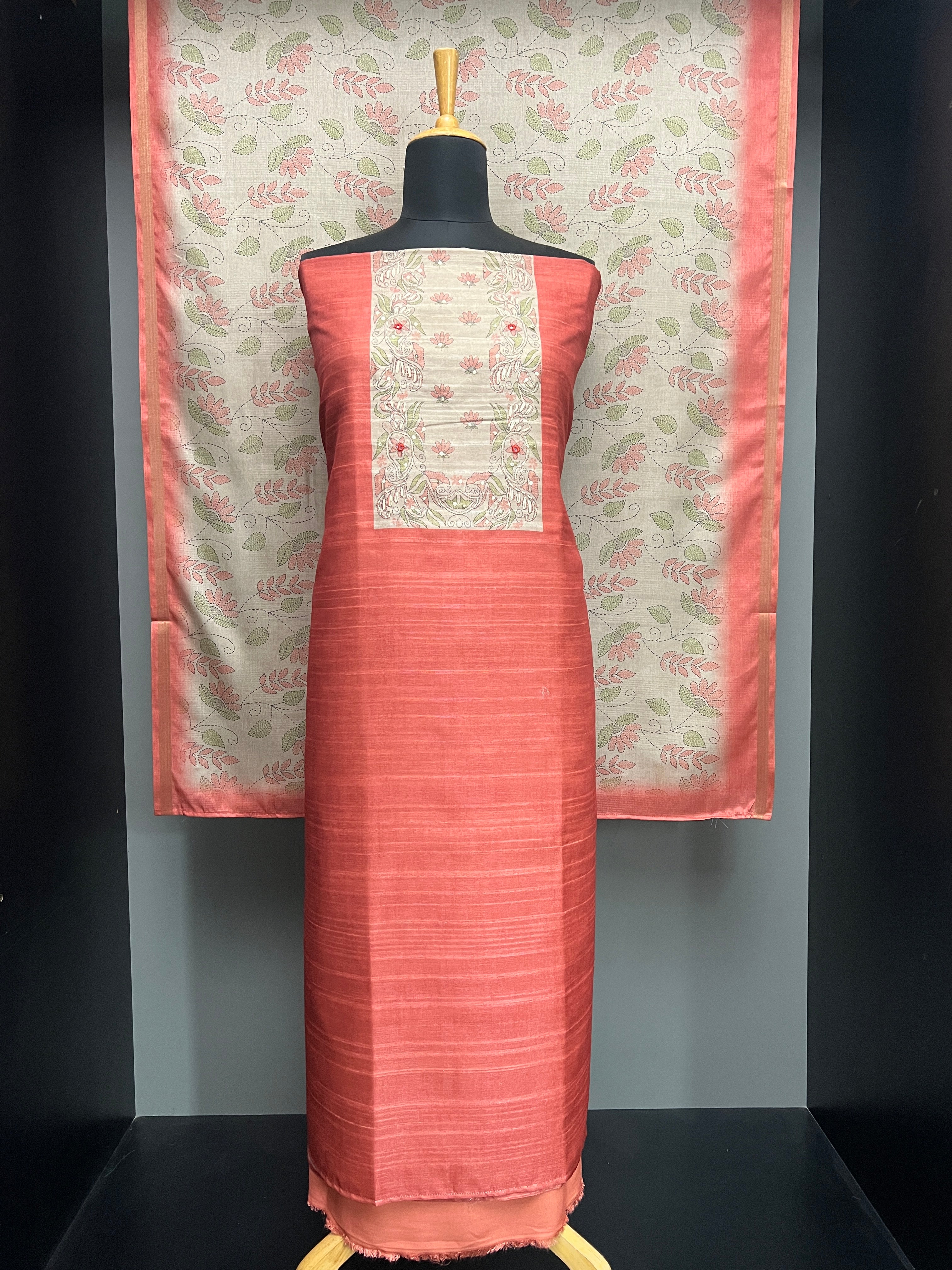 Kantha Digital Print Detailed Tussar Finish Salwar Set | SW2143