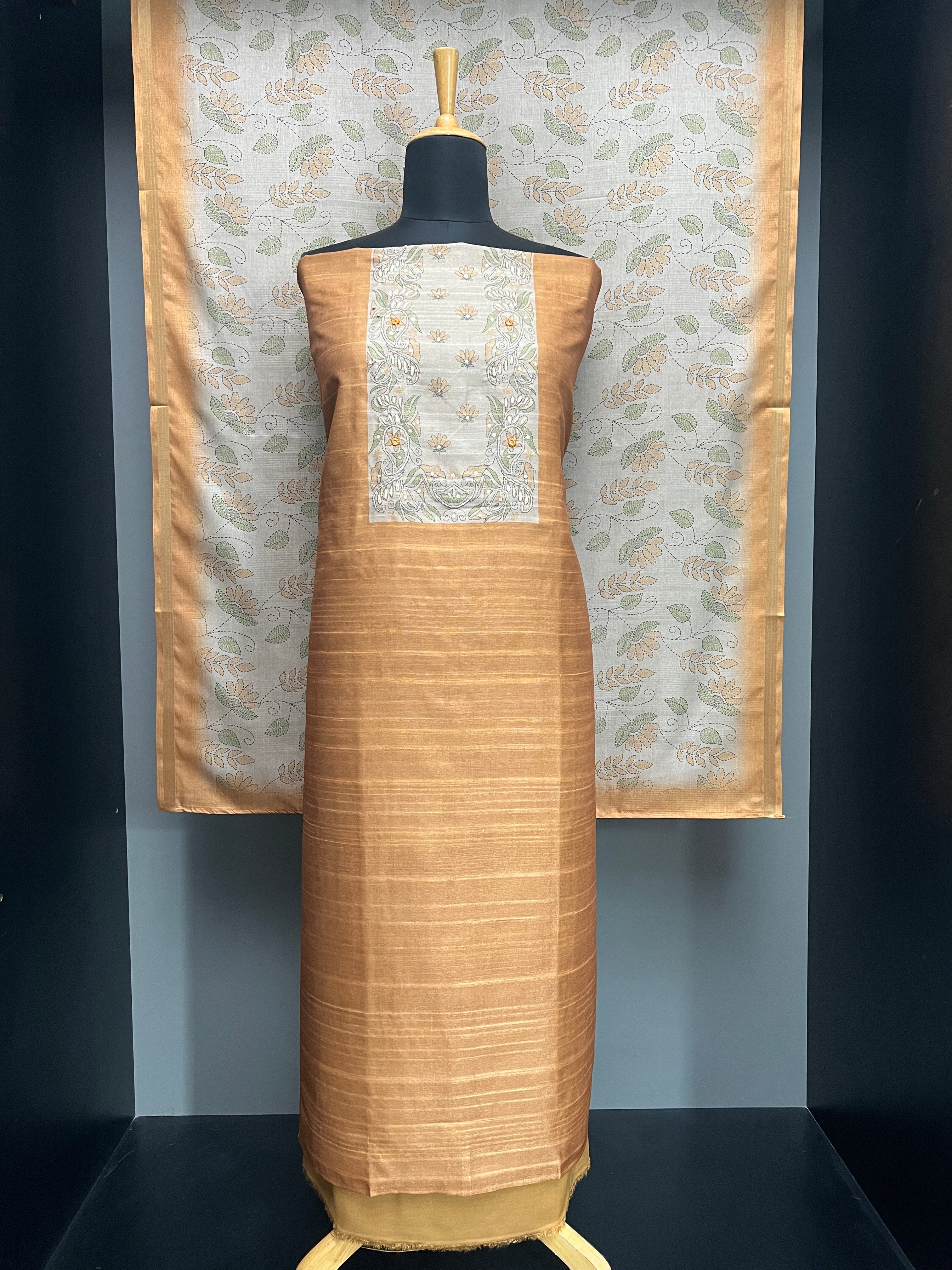 Kantha Digital Print Detailed Tussar Finish Salwar Set | SW2145