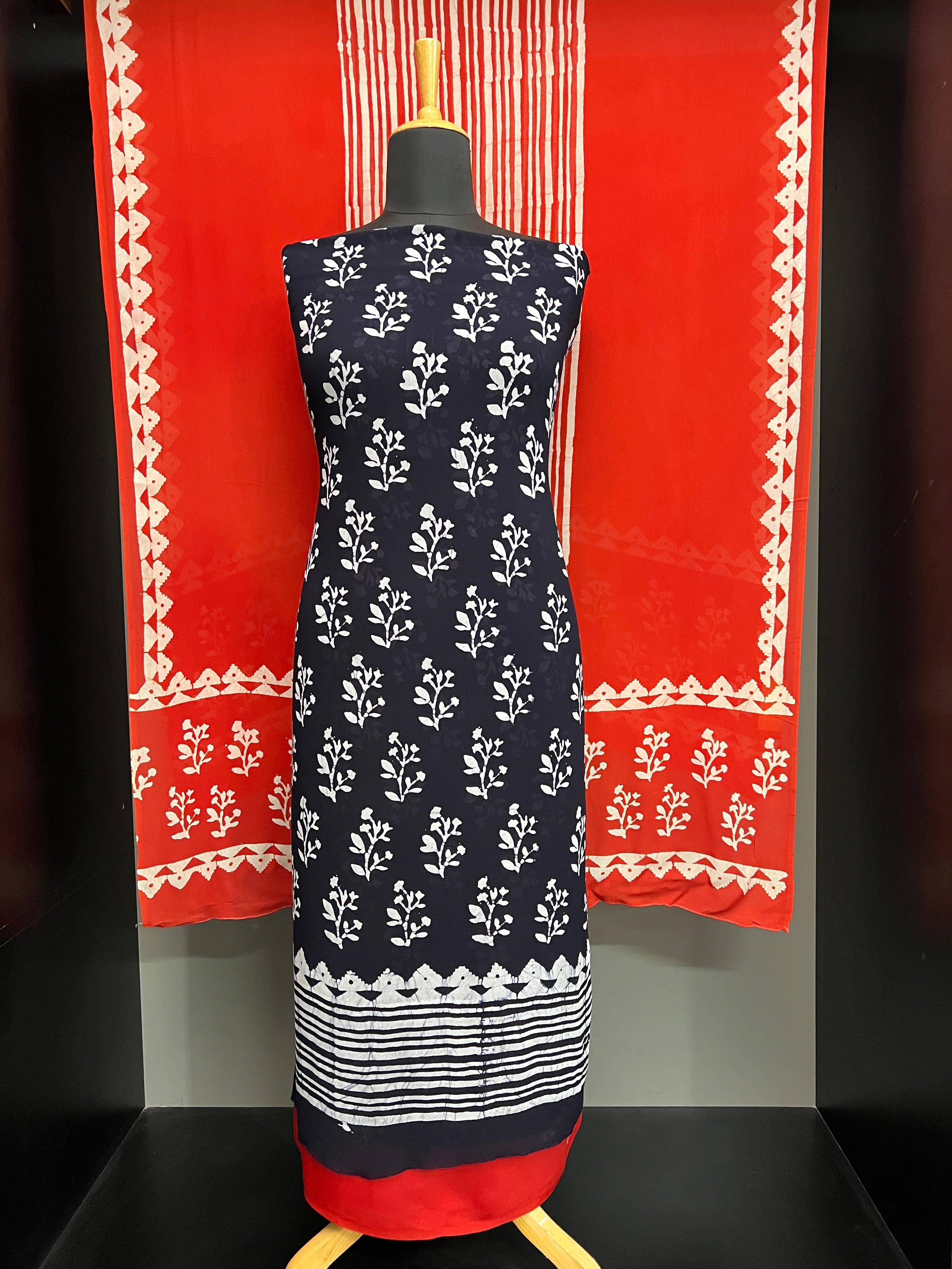 Batik Print Detailed Georgette Salwar Set | SW2206
