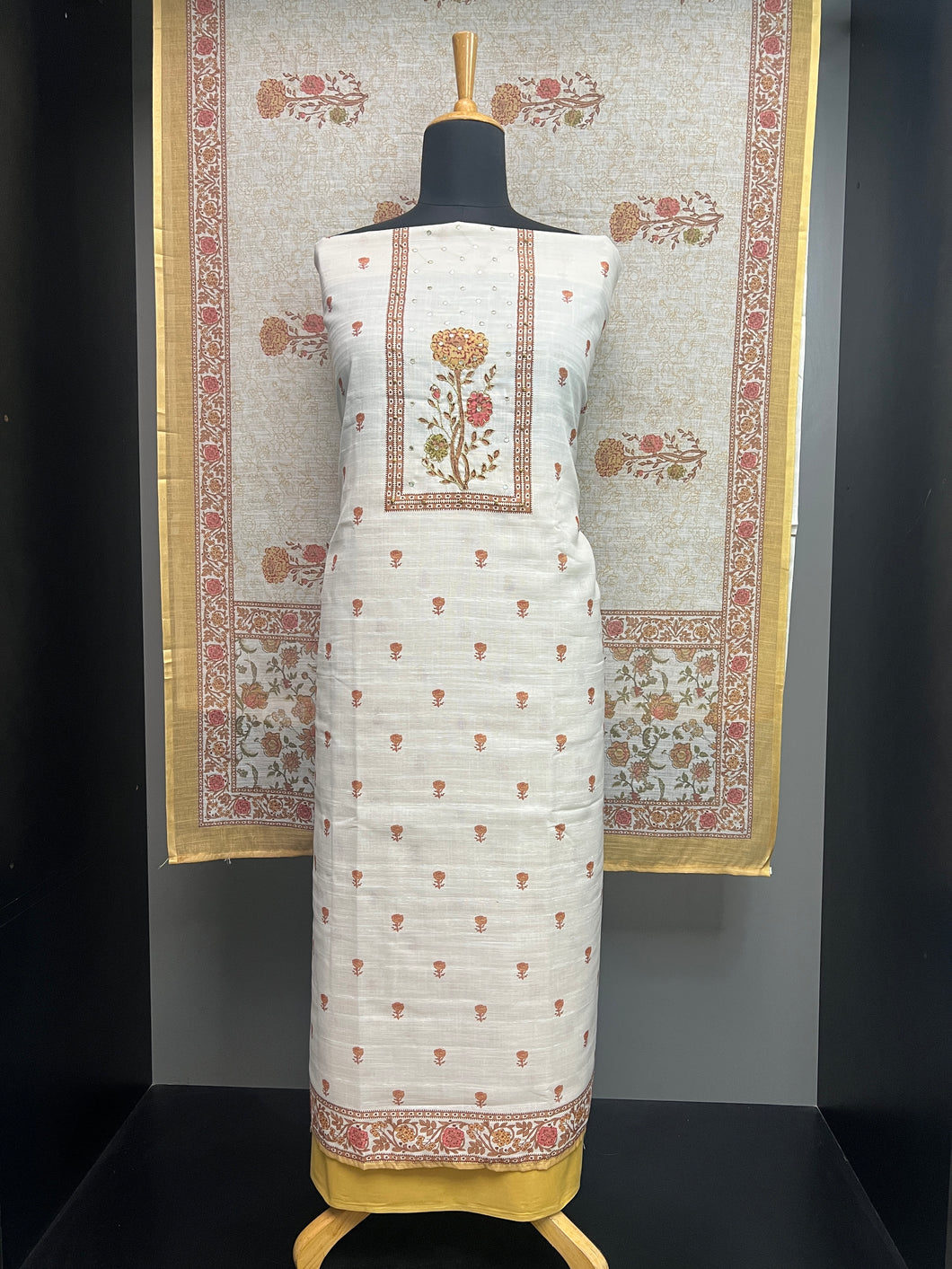 Floral Digital Print With Embroidery Highlighted Linen Salwar Set | SW2213
