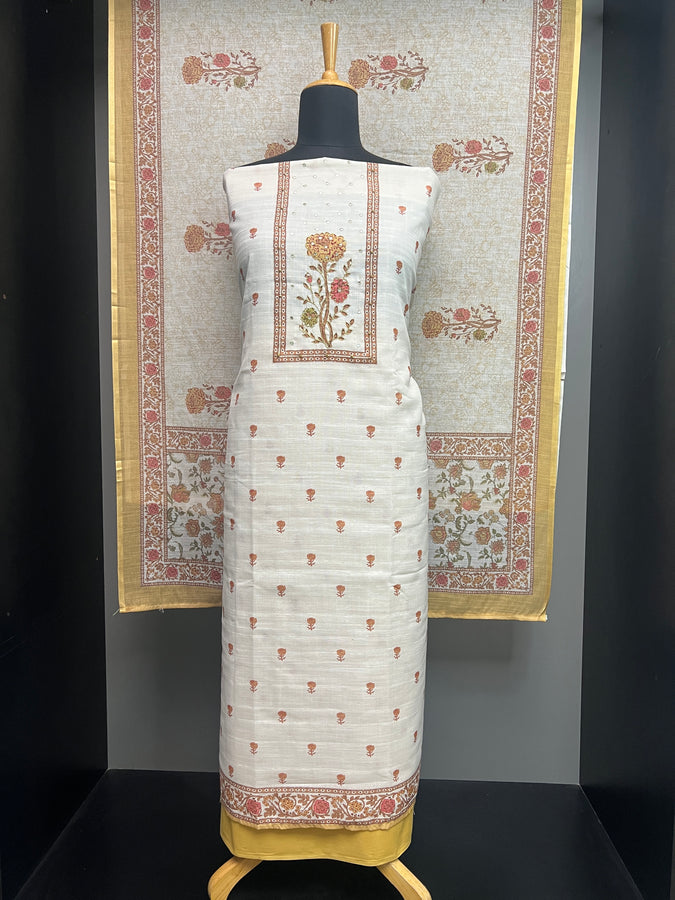 Floral Digital Print With Embroidery Highlighted Linen Salwar Set | SW2213