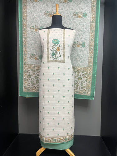 Floral Digital Print With Embroidery Highlighted Linen Salwar Set | SW2214