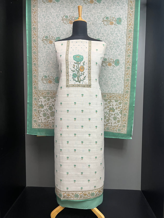 Floral Digital Print With Embroidery Highlighted Linen Salwar Set | SW2214