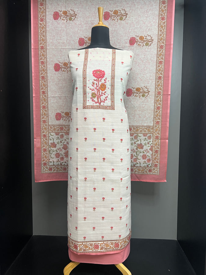 Floral Digital Print With Embroidery Highlighted Linen Salwar Set | SW2215