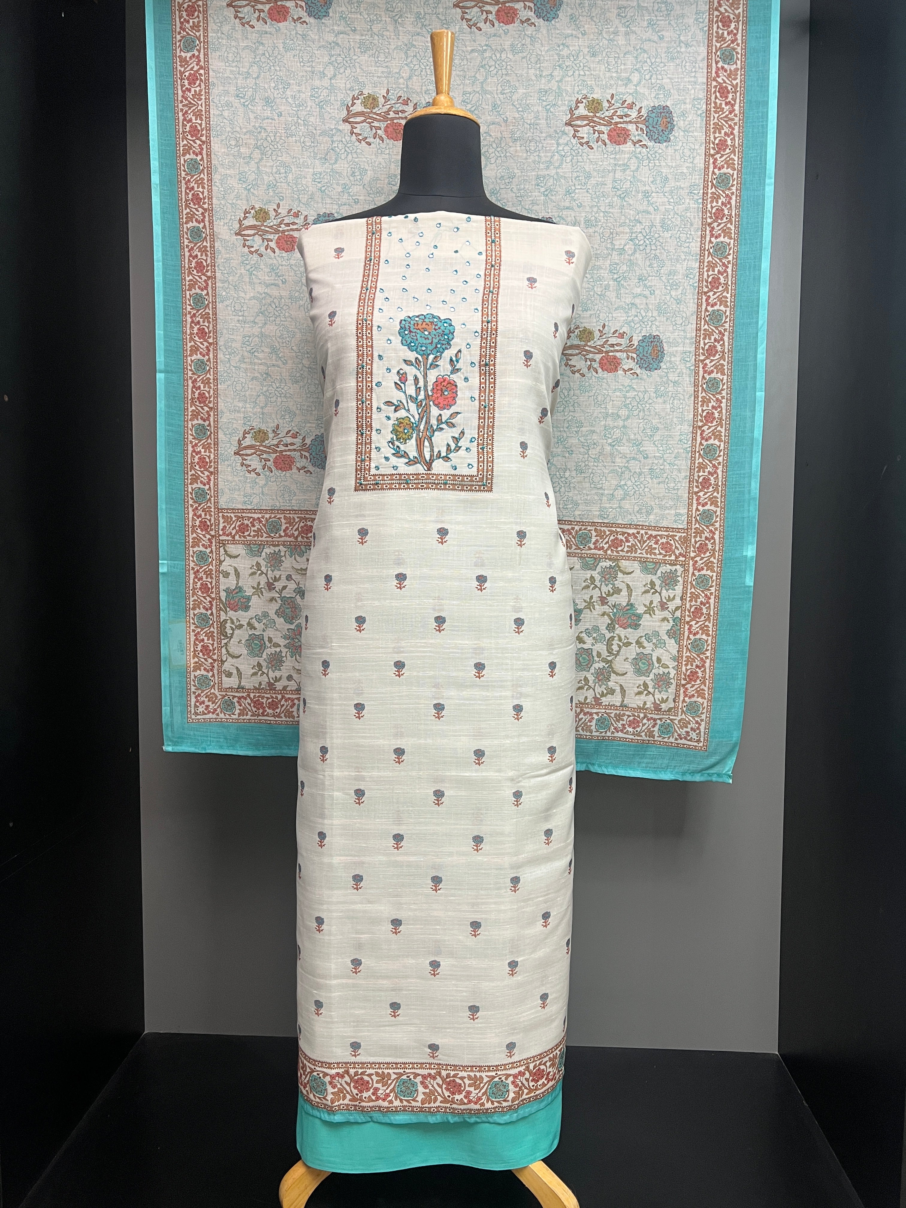 Floral Digital Print With Embroidery Highlighted Linen Salwar Set | SW2216