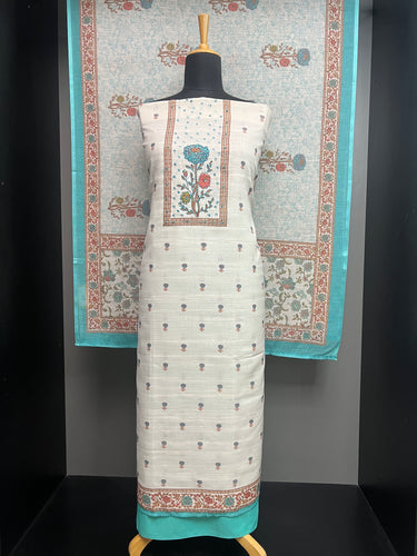 Floral Digital Print With Embroidery Highlighted Linen Salwar Set | SW2216