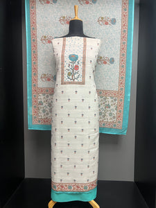Floral Digital Print With Embroidery Highlighted Linen Salwar Set | SW2216