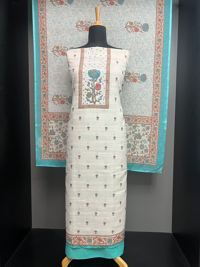 Floral Digital Print With Embroidery Highlighted Linen Salwar Set | SW2216