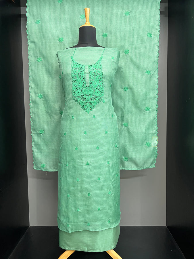 Machine Cutwork Embroidery Detailed Silky Kota Salwar Set | SW2219