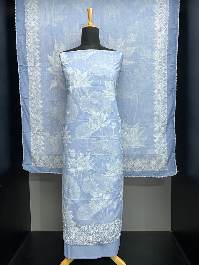 Digital Print With Machine Embroidery Detailed Cotton Salwar Set | SW2221