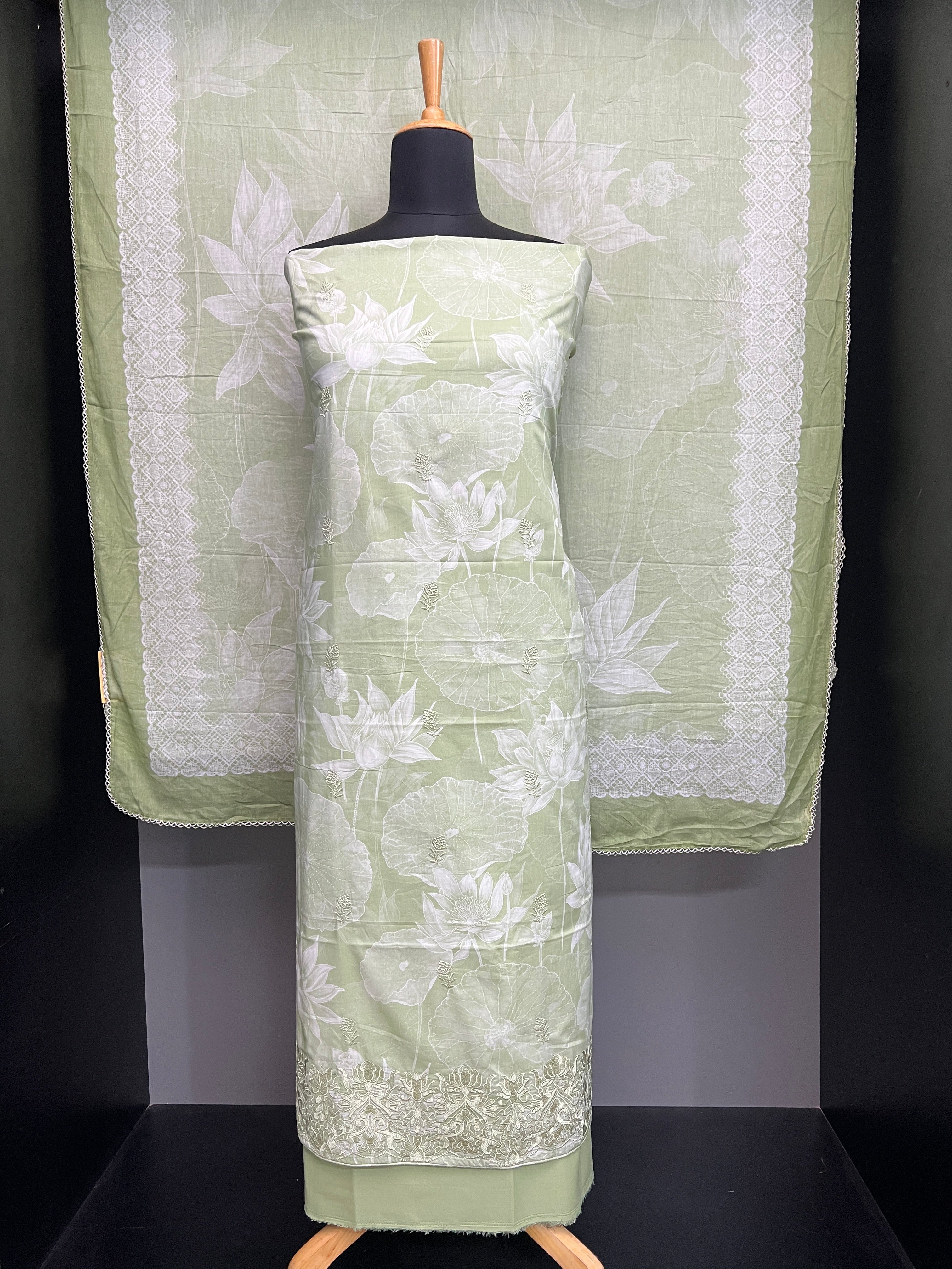 Digital Print With Machine Embroidery Detailed Cotton Salwar Set | SW2222