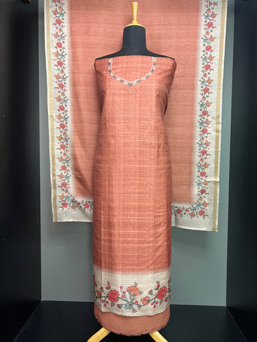 Kalamkari Inspired Print Detailed Semi Tussar Salwar Set | SW2228