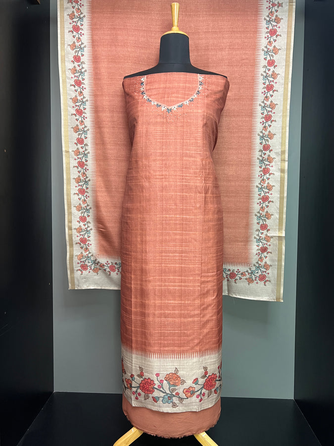 Kalamkari Inspired Print Detailed Semi Tussar Salwar Set | SW2228