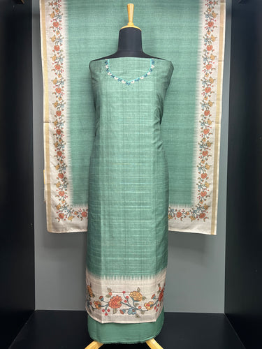 Kalamkari Inspired Print Detailed Semi Tussar Salwar Set | SW2229