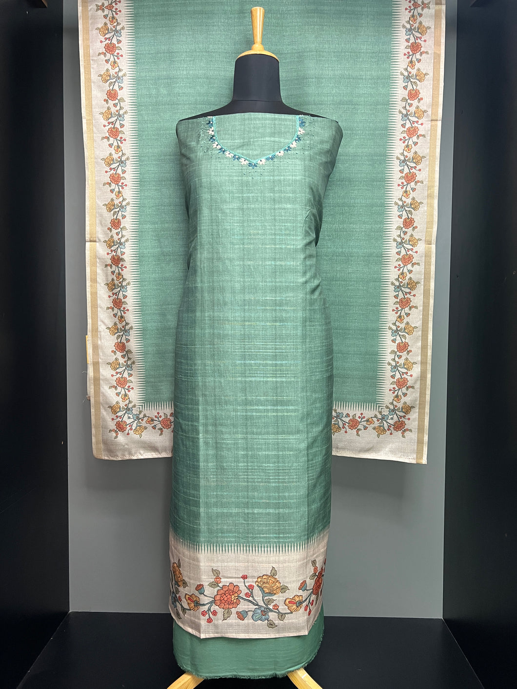 Kalamkari Inspired Print Detailed Semi Tussar Salwar Set | SW2229