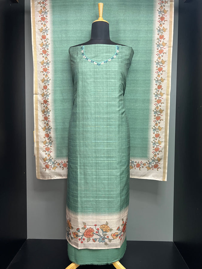 Kalamkari Inspired Print Detailed Semi Tussar Salwar Set | SW2229