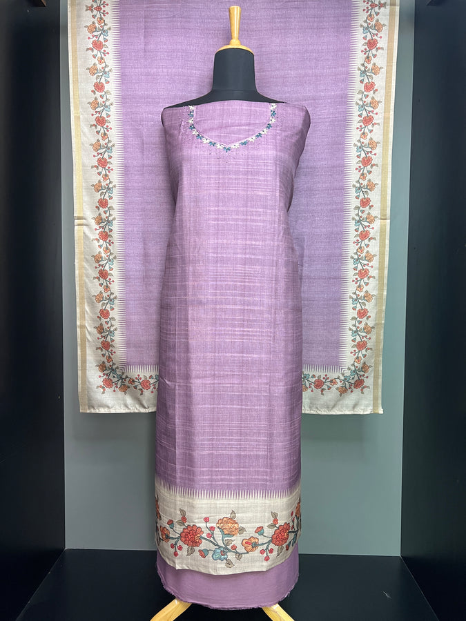 Kalamkari Inspired Print Detailed Semi Tussar Salwar Set | SW2230