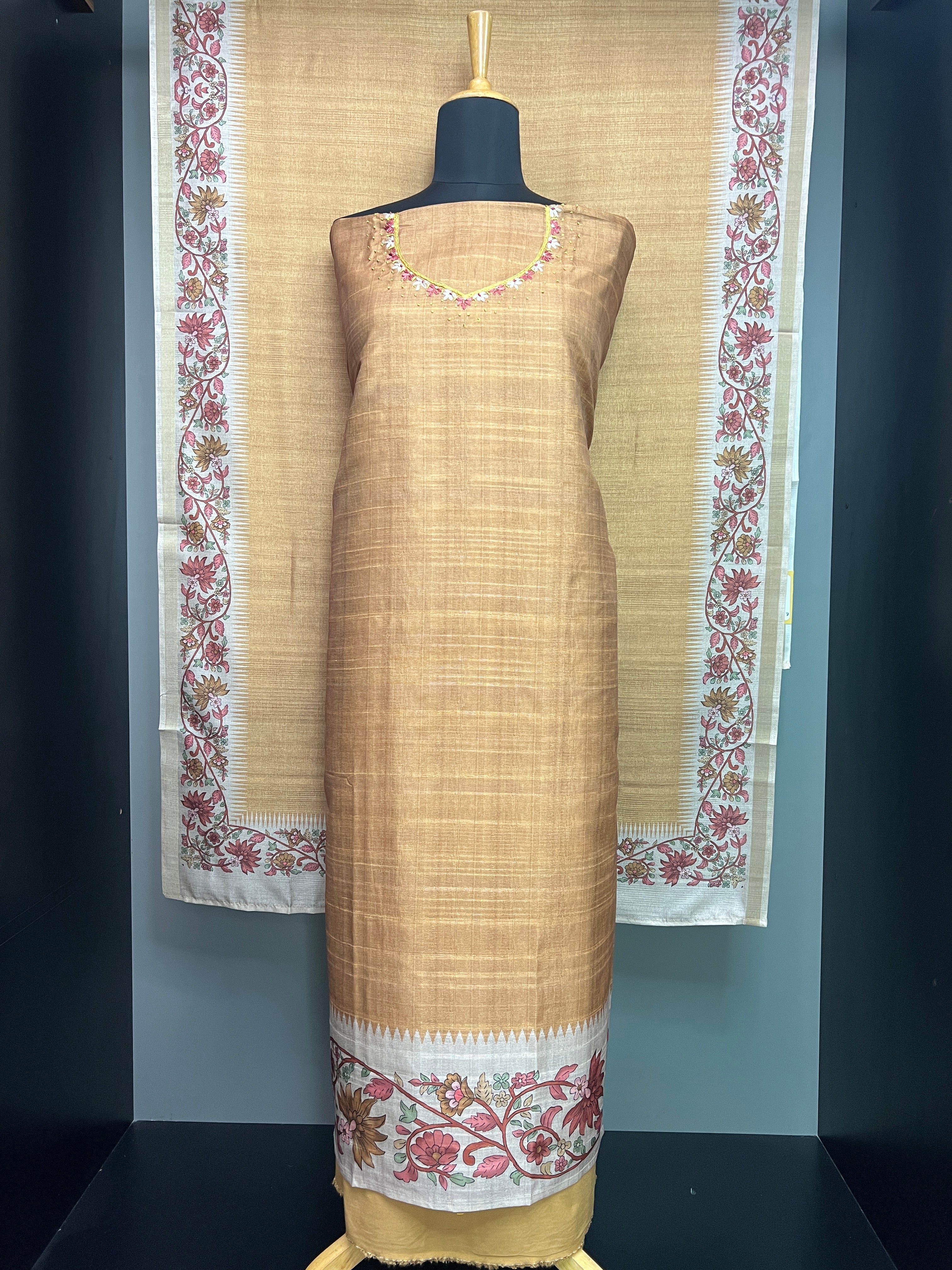 Kalamkari Inspired Print Detailed Semi Tussar Salwar Set | SW2231