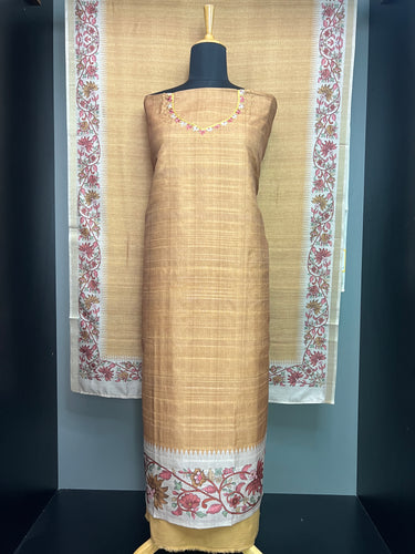 Kalamkari Inspired Print Detailed Semi Tussar Salwar Set | SW2231