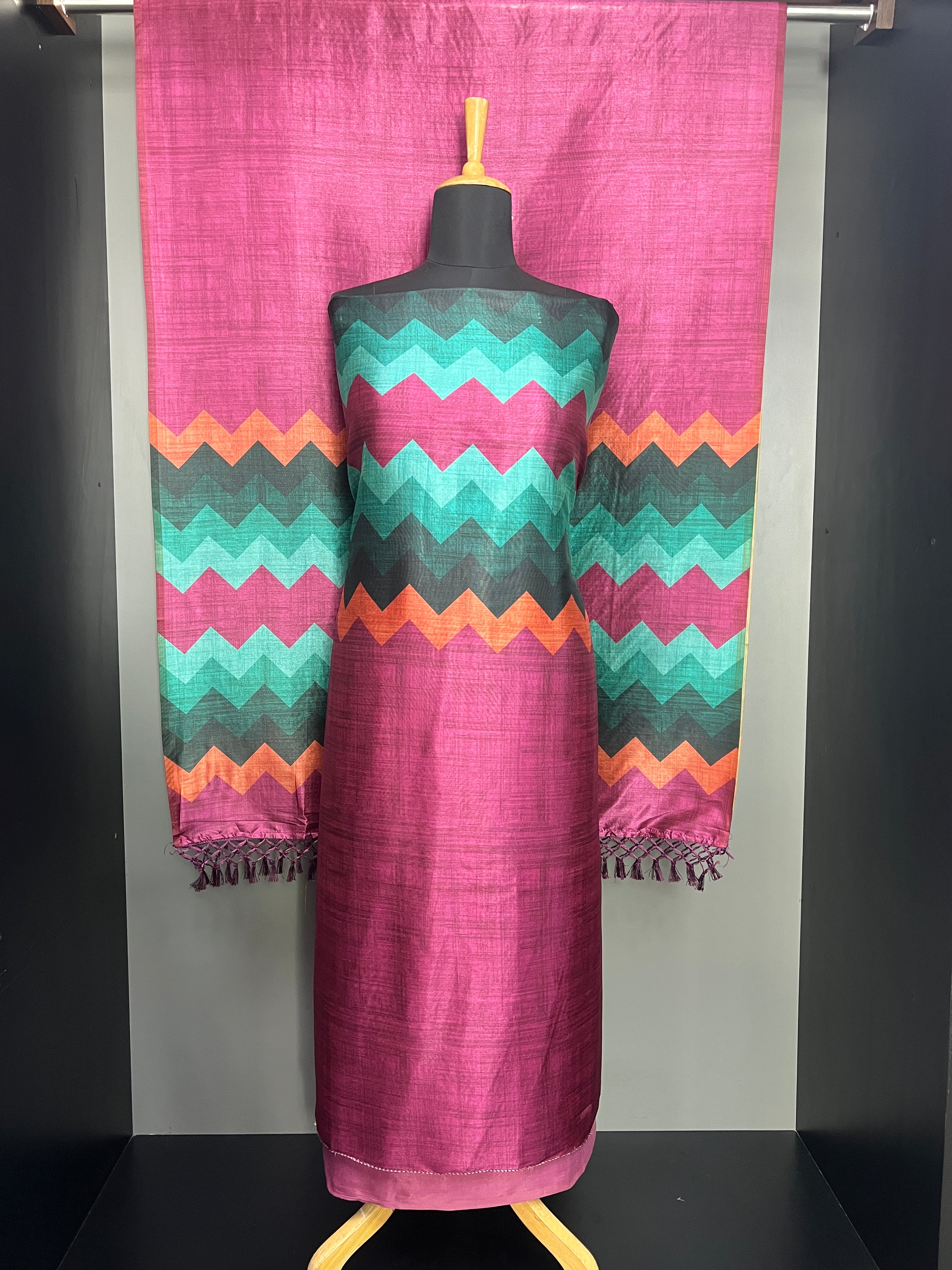 Zig Zag Printed Semi Tussar Salwar Set | SW2271