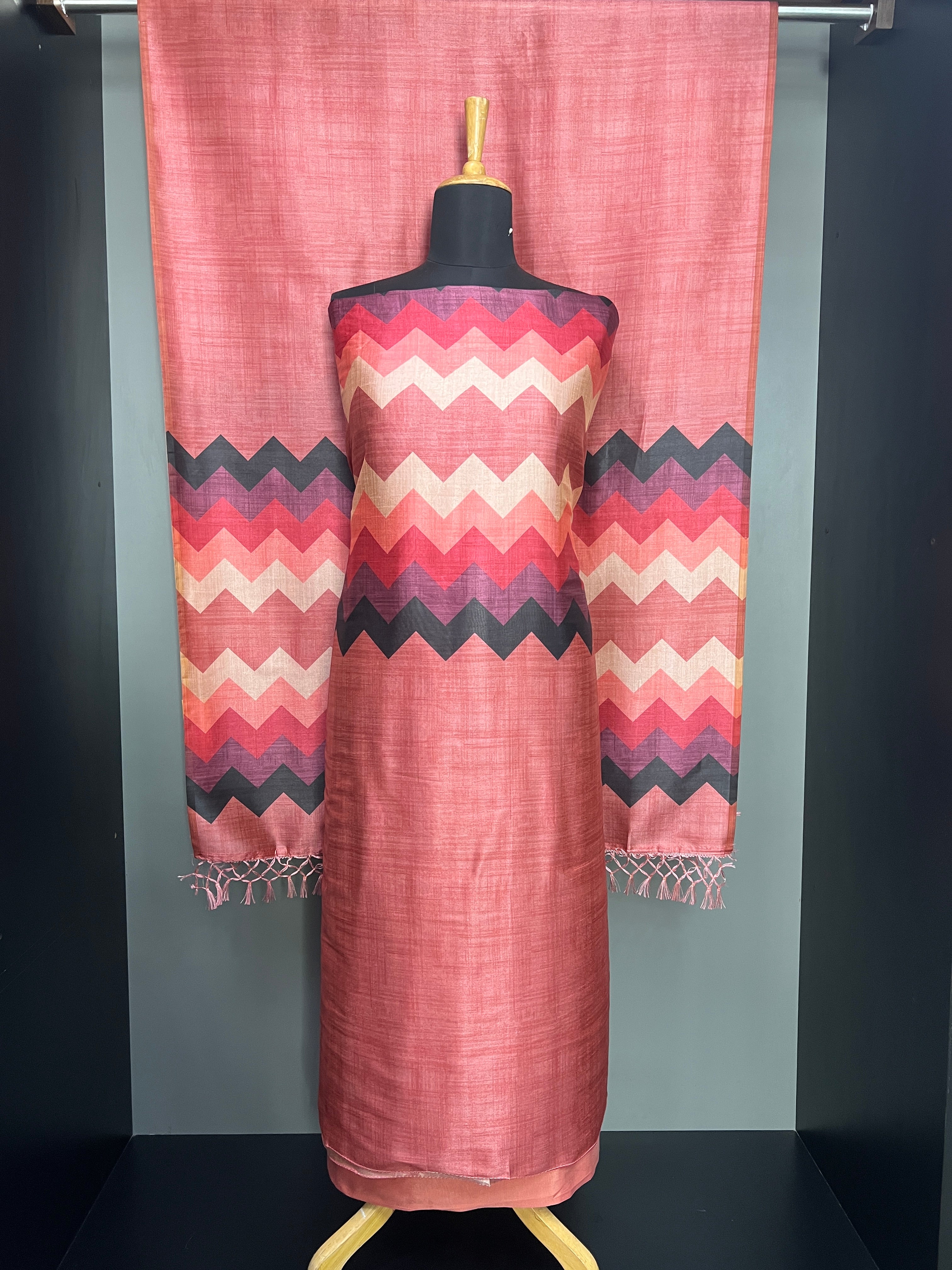 Zig Zag Printed Semi Tussar Salwar Set | SW2272